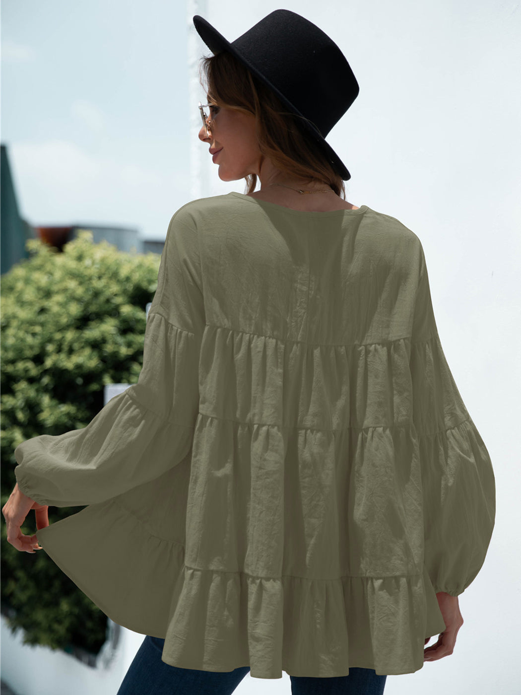 Blusas babydoll de gran tamaño con volantes y mangas farol para mujer de Anna-Kaci