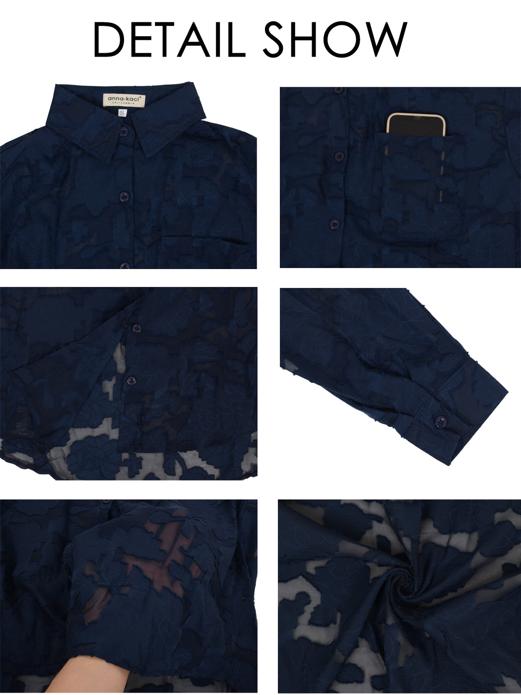 Blusa de gasa con estampado floral, mangas largas, cuello vuelto semitransparente y botones para mujer de Anna-Kaci