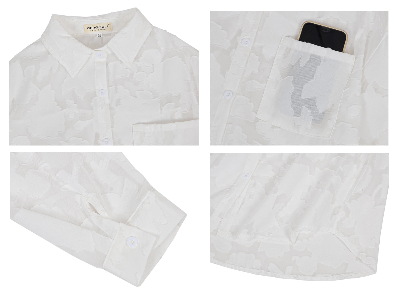 Blusa de gasa con estampado floral, mangas largas, cuello vuelto semitransparente y botones para mujer de Anna-Kaci