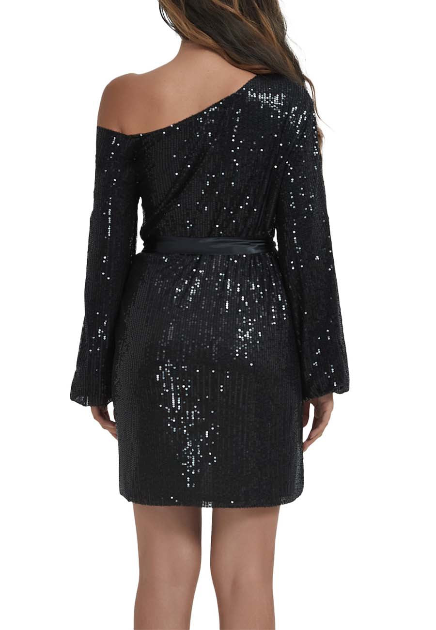 Vestido de fiesta con lentejuelas y purpurina para club