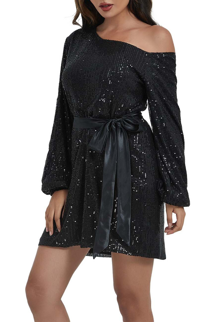 Vestido de fiesta con lentejuelas y purpurina para club