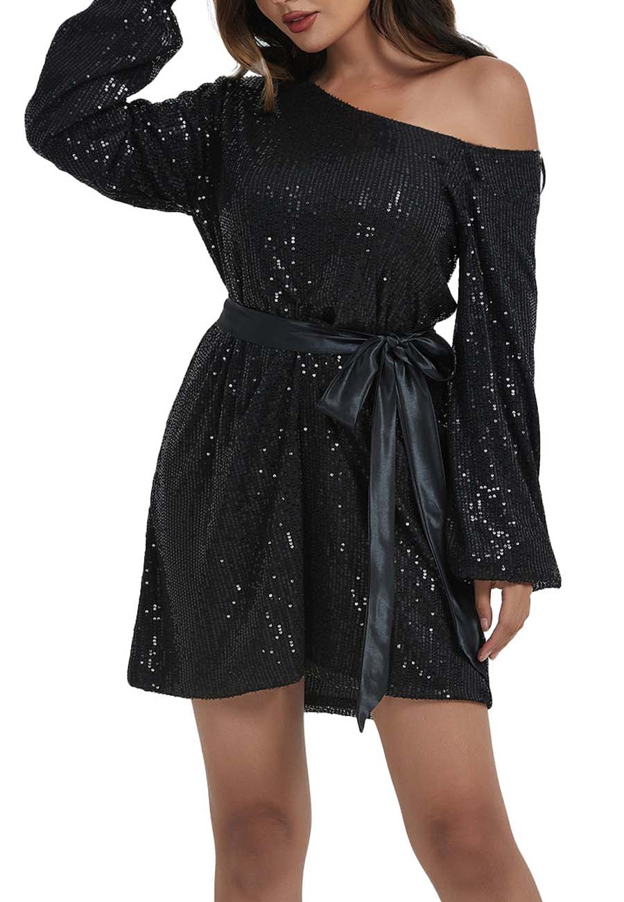 Vestido de fiesta con lentejuelas y purpurina para club