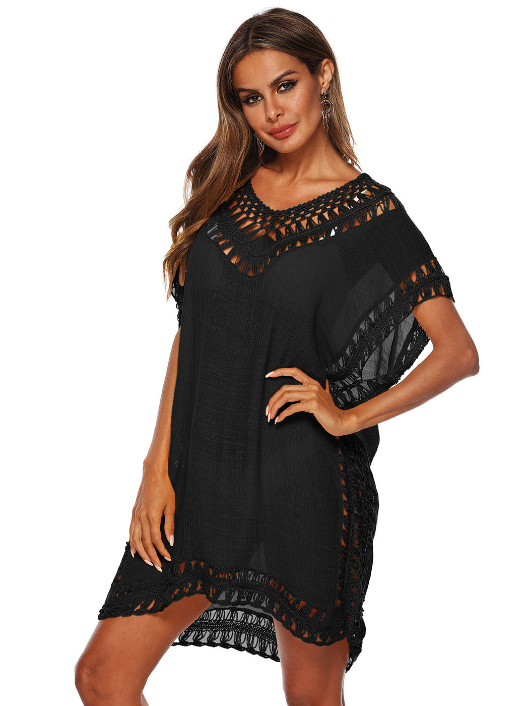 Anna-Kaci Swimsuit Cover Up Women Swimwear Bathing Suit Dress Sexy Bikini Beach Crochet Beachwear Loose Dress
