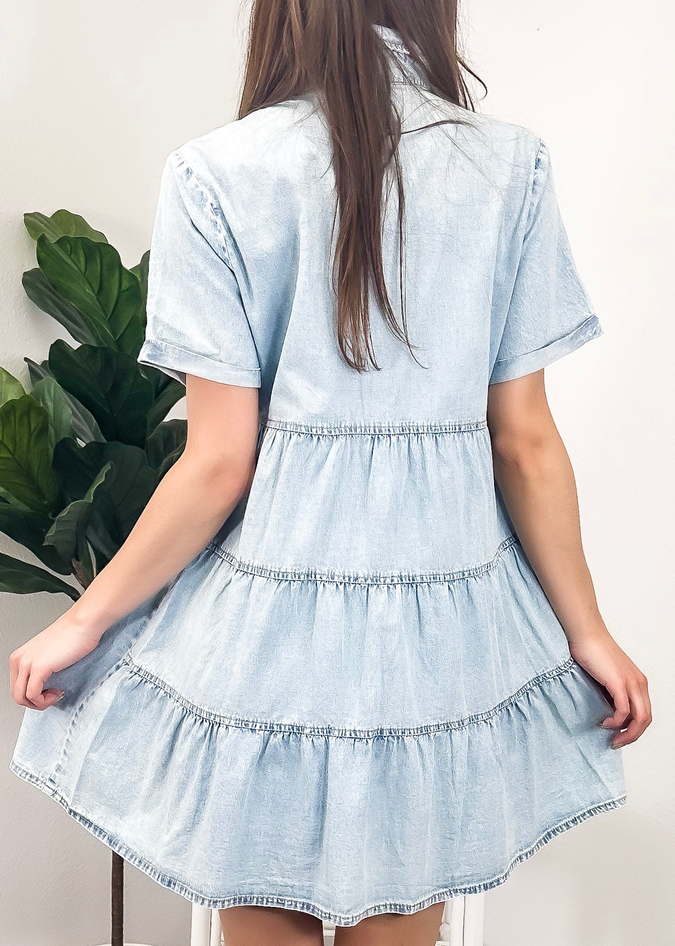 Vestido camisero de mezclilla con botones, cintura alta y manga corta informal para mujer de Anna-Kaci