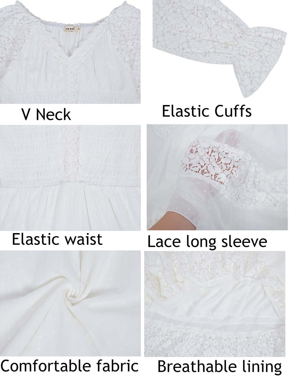 Vestido largo de otoño con escote en V y manga larga con encaje para mujer