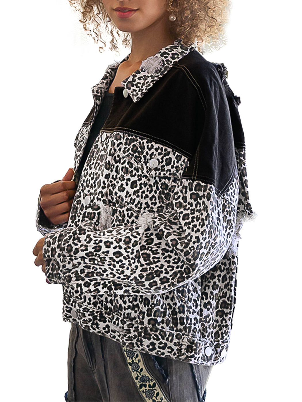 Leopard Print Crop Denim Shacket