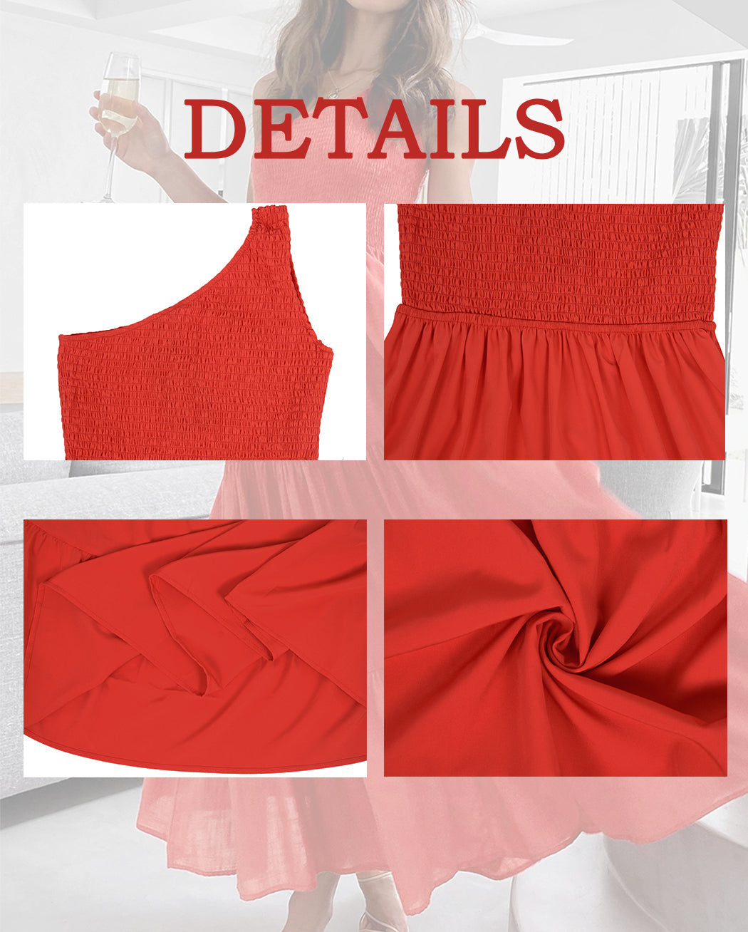 Vestido largo de verano para mujer de Anna-Kaci, estilo bohemio, con un hombro al descubierto, sin mangas, fruncido, holgado, con capas, para fiesta en la playa