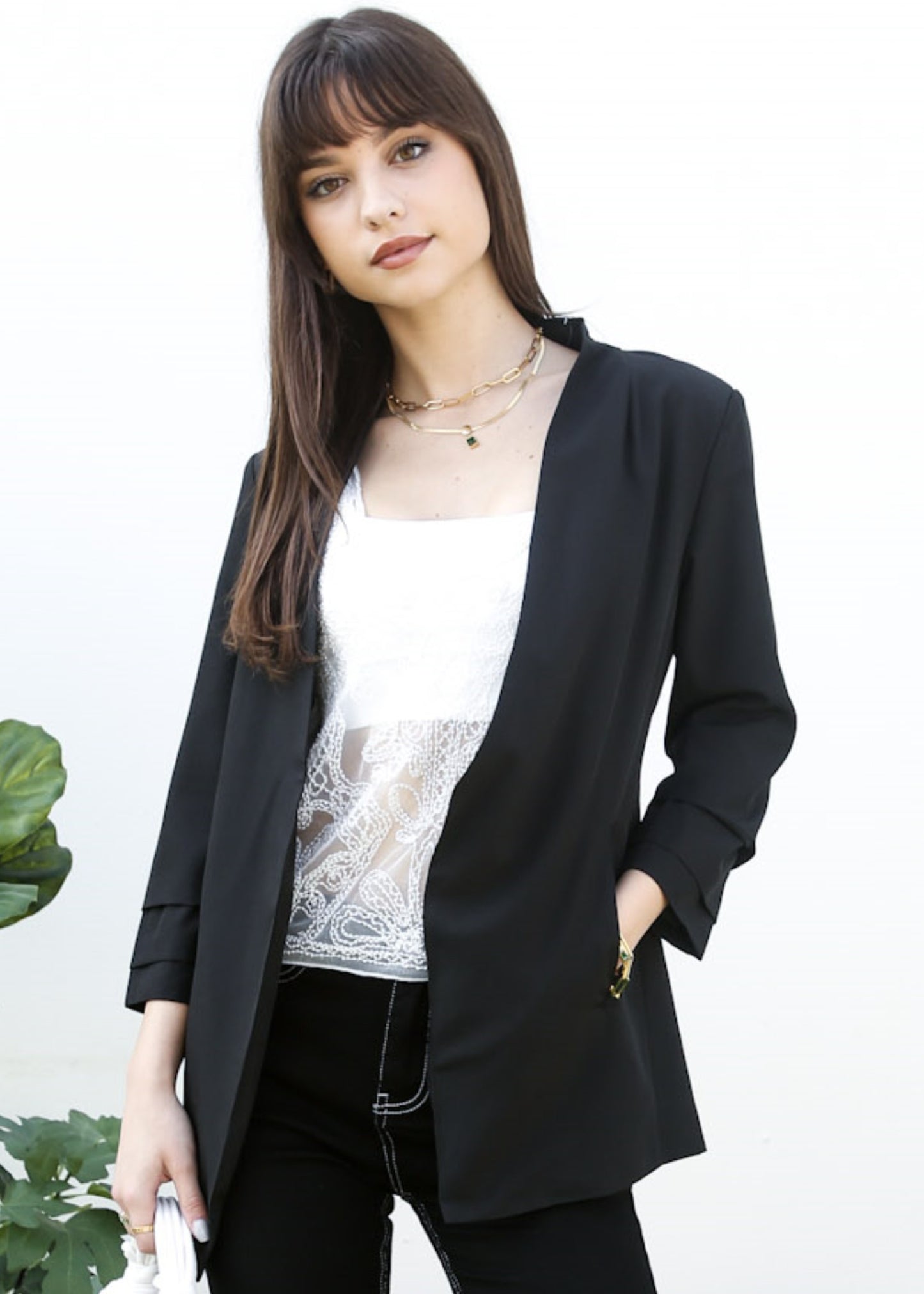 Blazer fruncido con parte delantera abierta