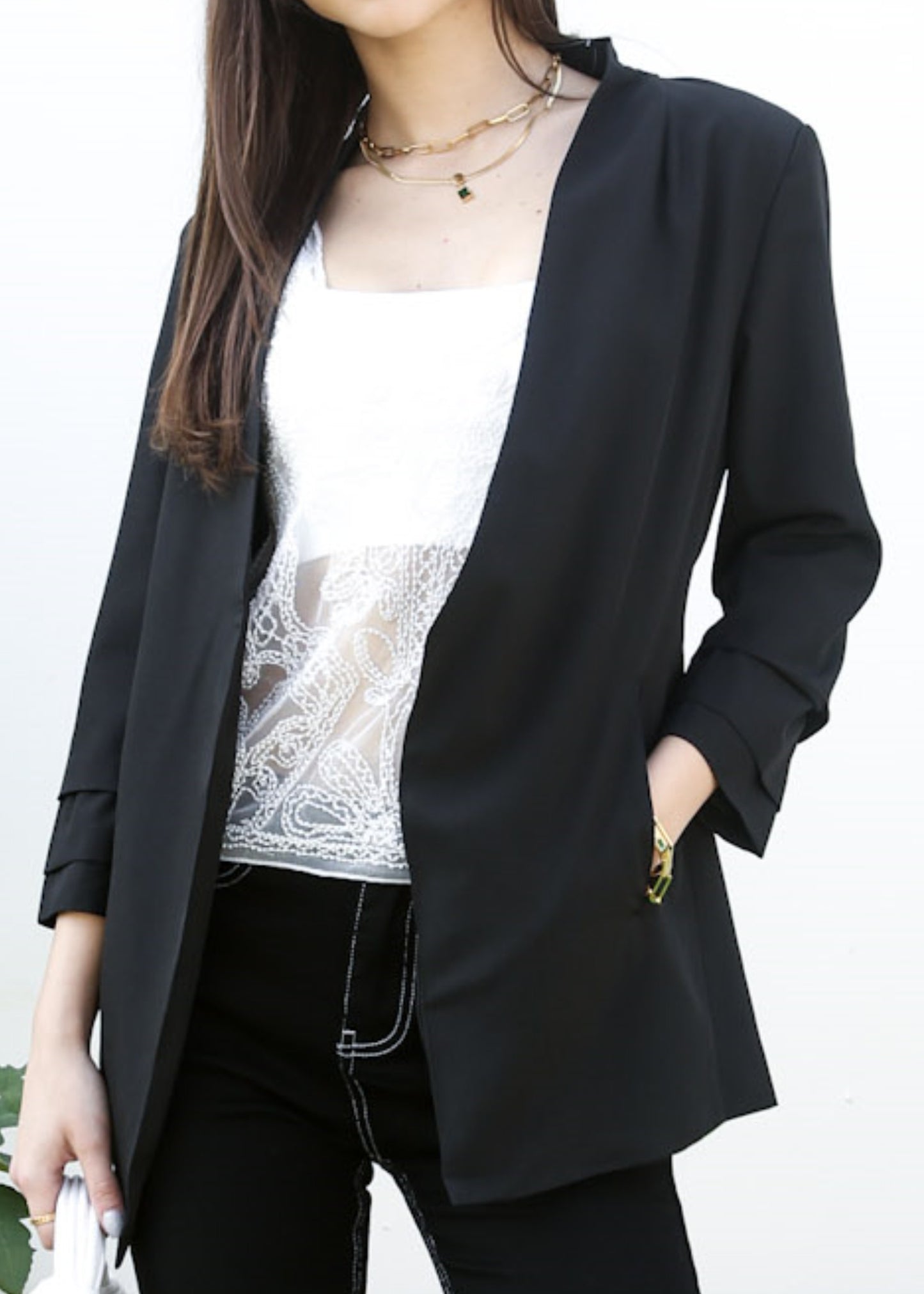 Blazer fruncido con parte delantera abierta