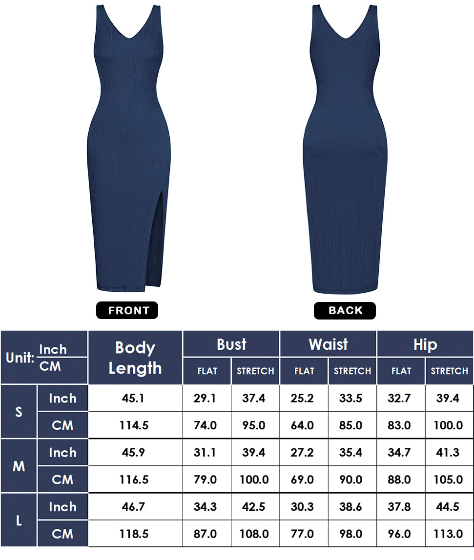 Anna-Kaci Summer Sleeveless Round Neck Ribbed Side Slit Sexy Bodycon Midi Dresses