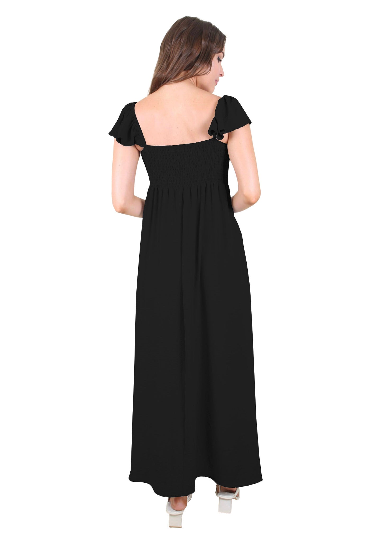 Vestido largo con escote fruncido, mangas cortas y aberturas delanteras para mujer de Anna-Kaci