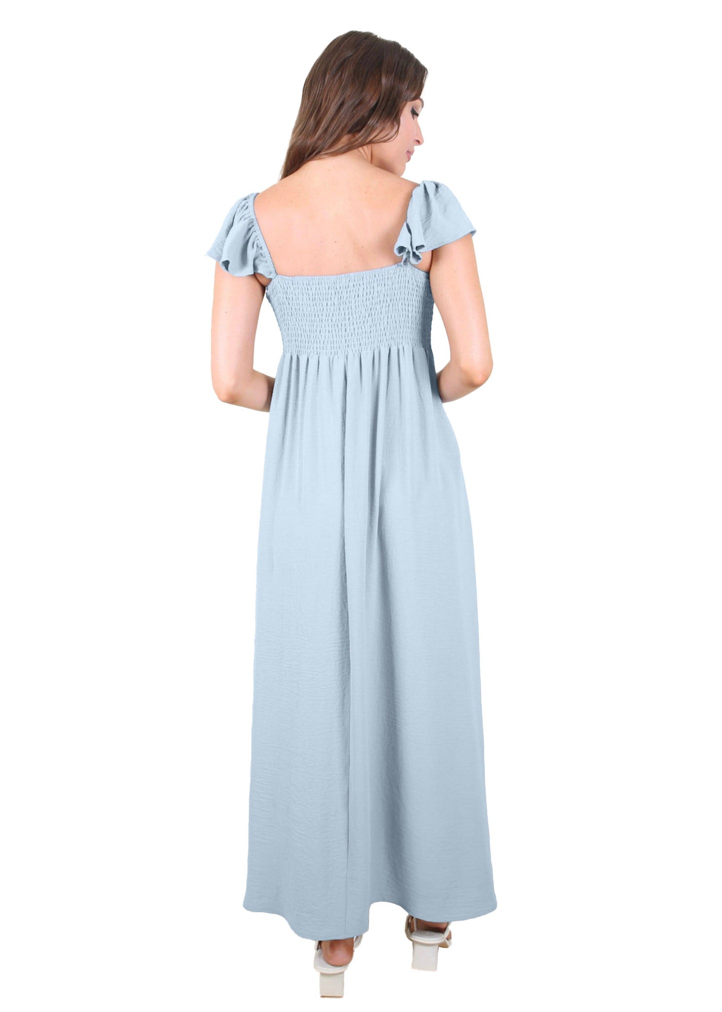 Vestido largo con escote fruncido, mangas cortas y aberturas delanteras para mujer de Anna-Kaci