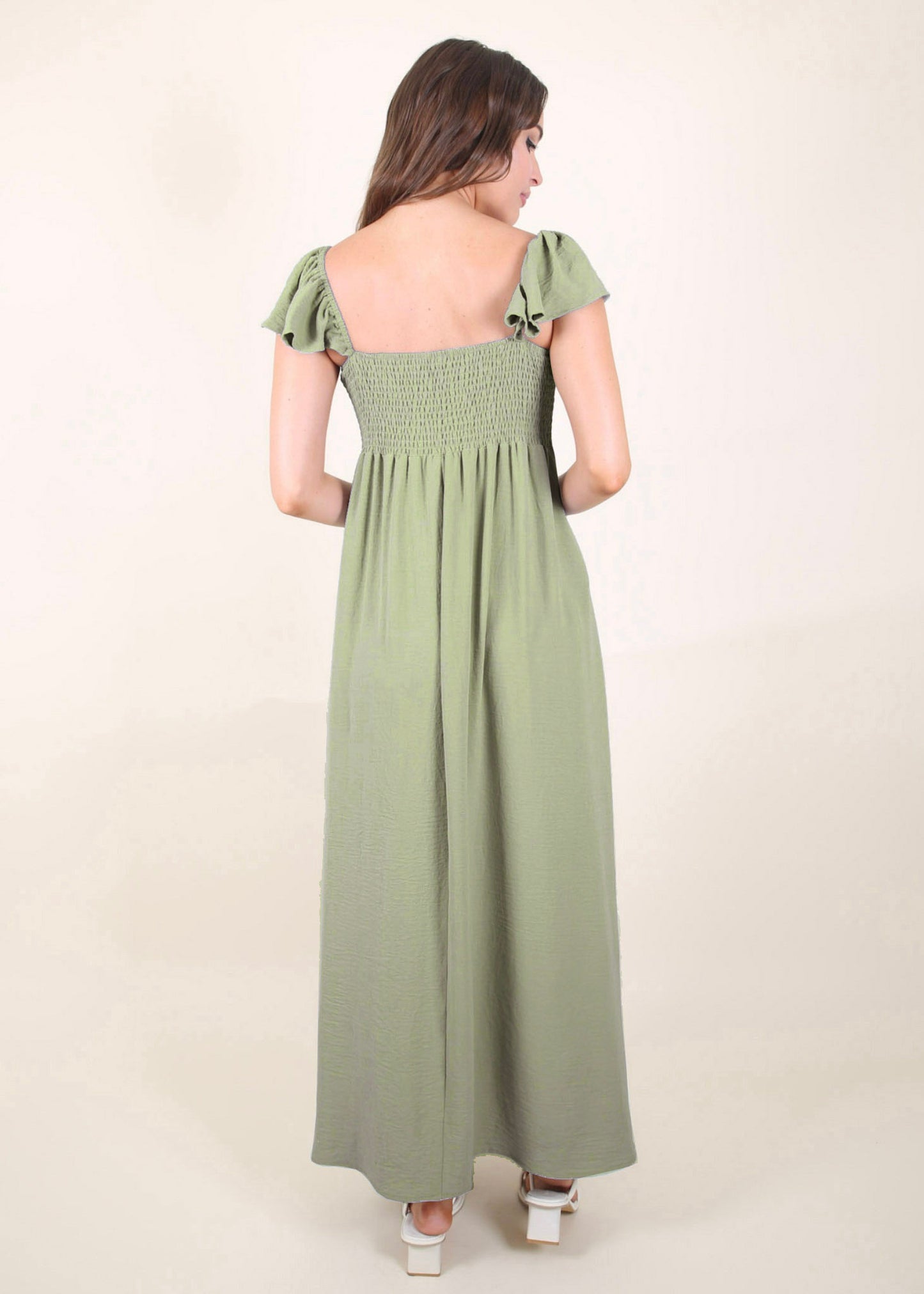 Vestido largo con escote fruncido, mangas cortas y aberturas delanteras para mujer de Anna-Kaci