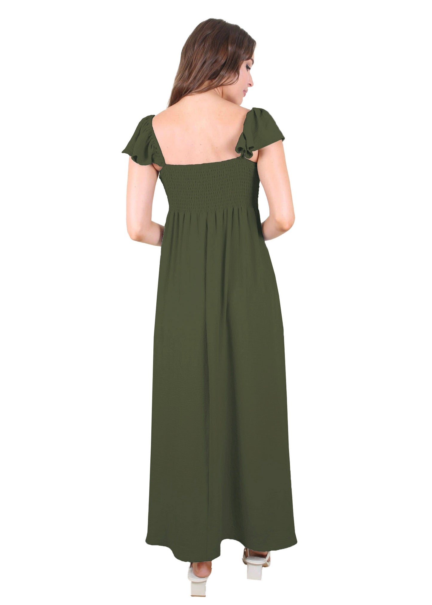 Vestido largo con escote fruncido, mangas cortas y aberturas delanteras para mujer de Anna-Kaci