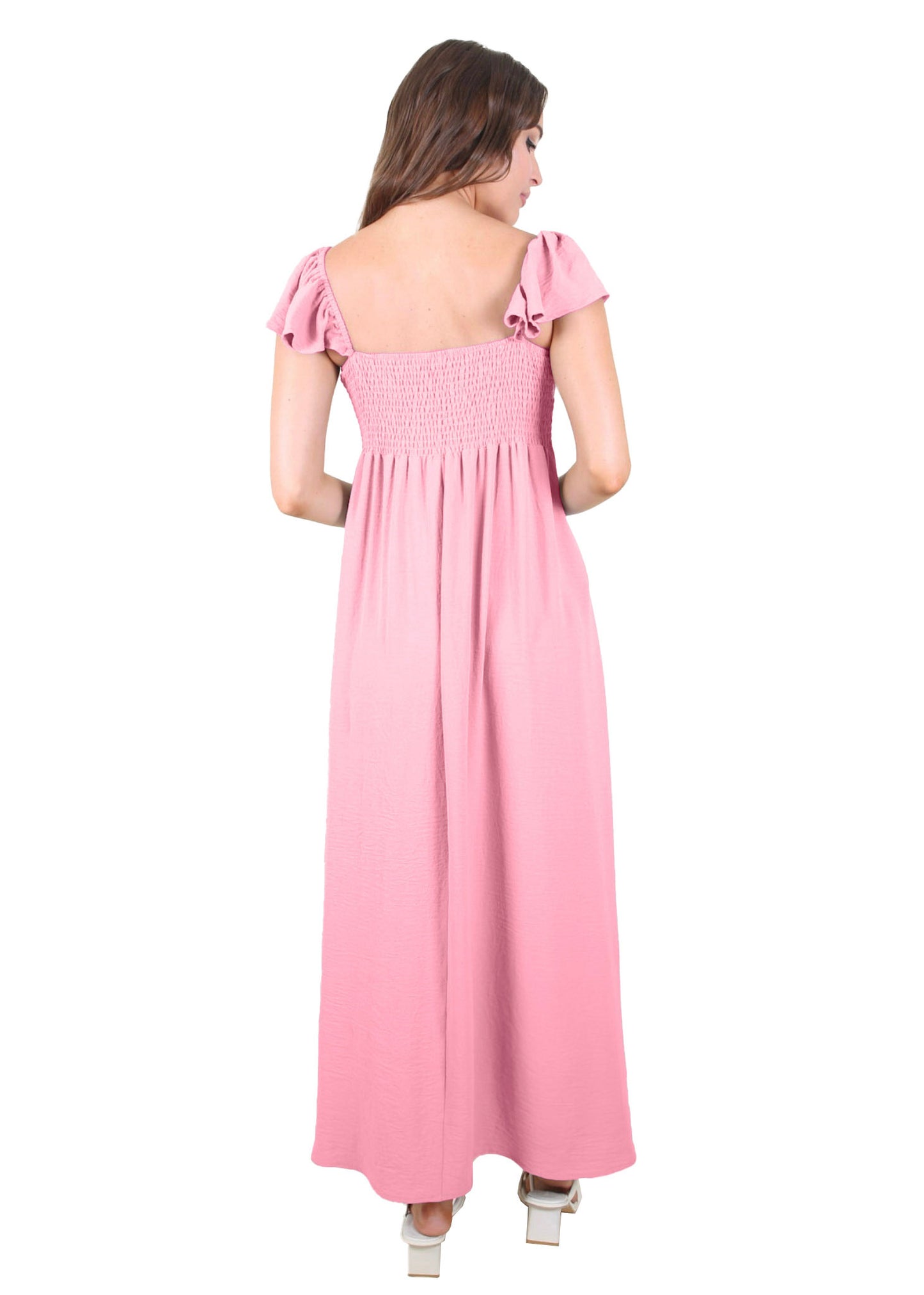Vestido largo con escote fruncido, mangas cortas y aberturas delanteras para mujer de Anna-Kaci