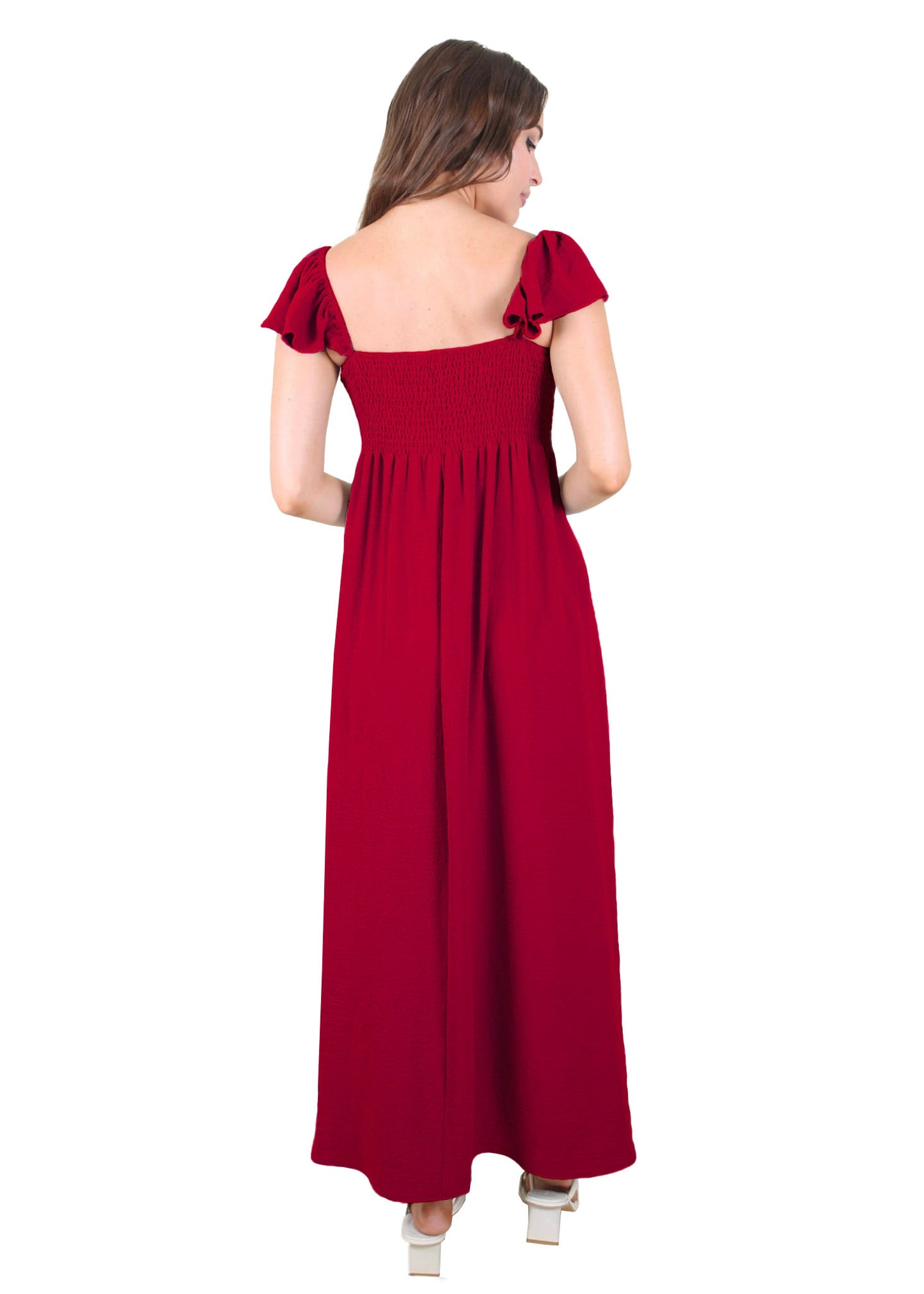 Vestido largo con escote fruncido, mangas cortas y aberturas delanteras para mujer de Anna-Kaci