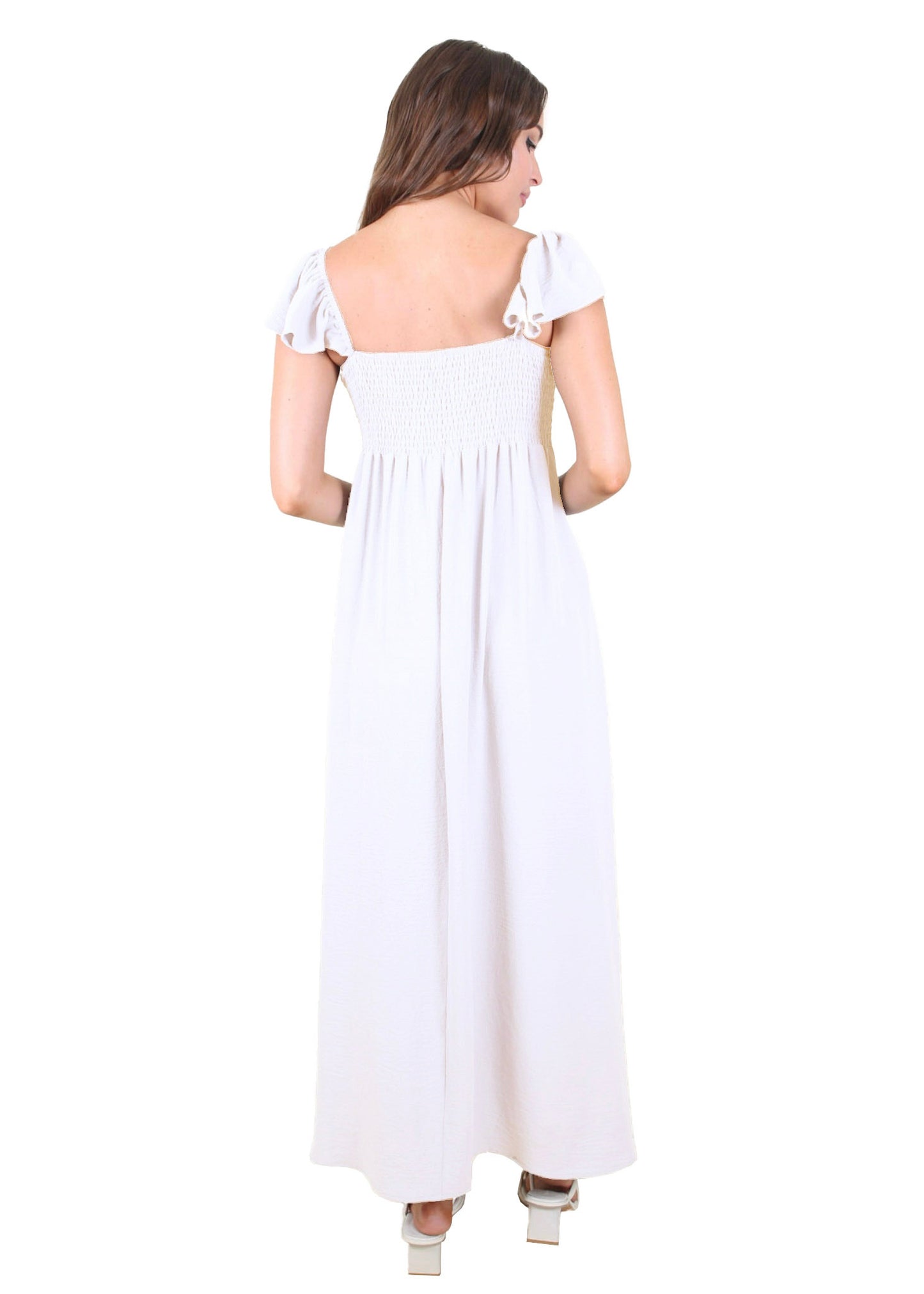Vestido largo con escote fruncido, mangas cortas y aberturas delanteras para mujer de Anna-Kaci