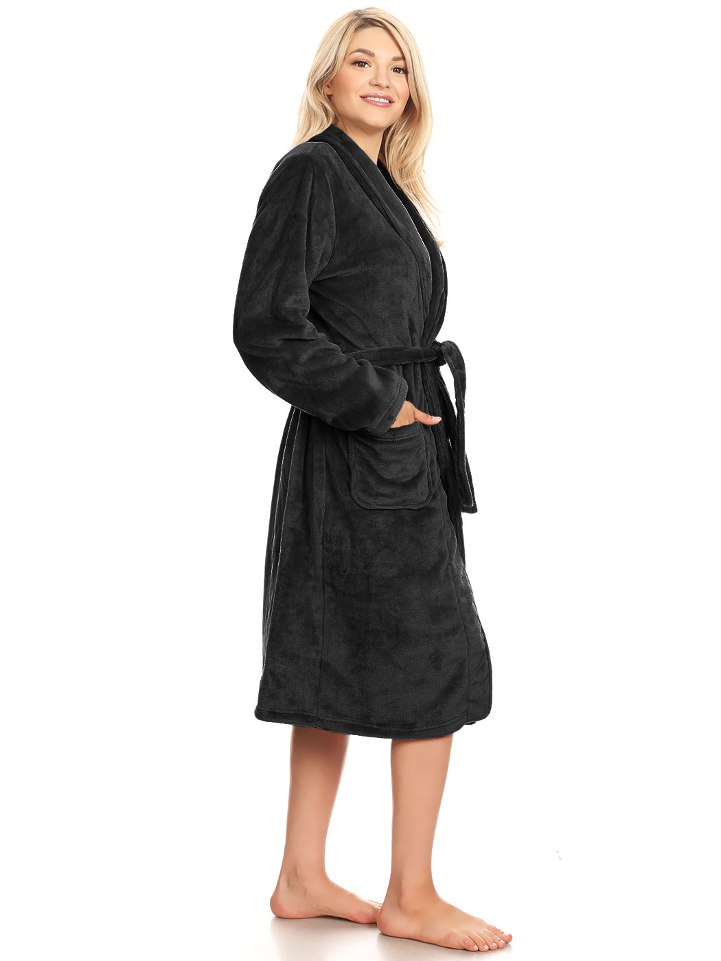 Albornoz unisex de polar largo con cuello chal suave de Anna-Kaci, gris, talla pequeña/mediana
