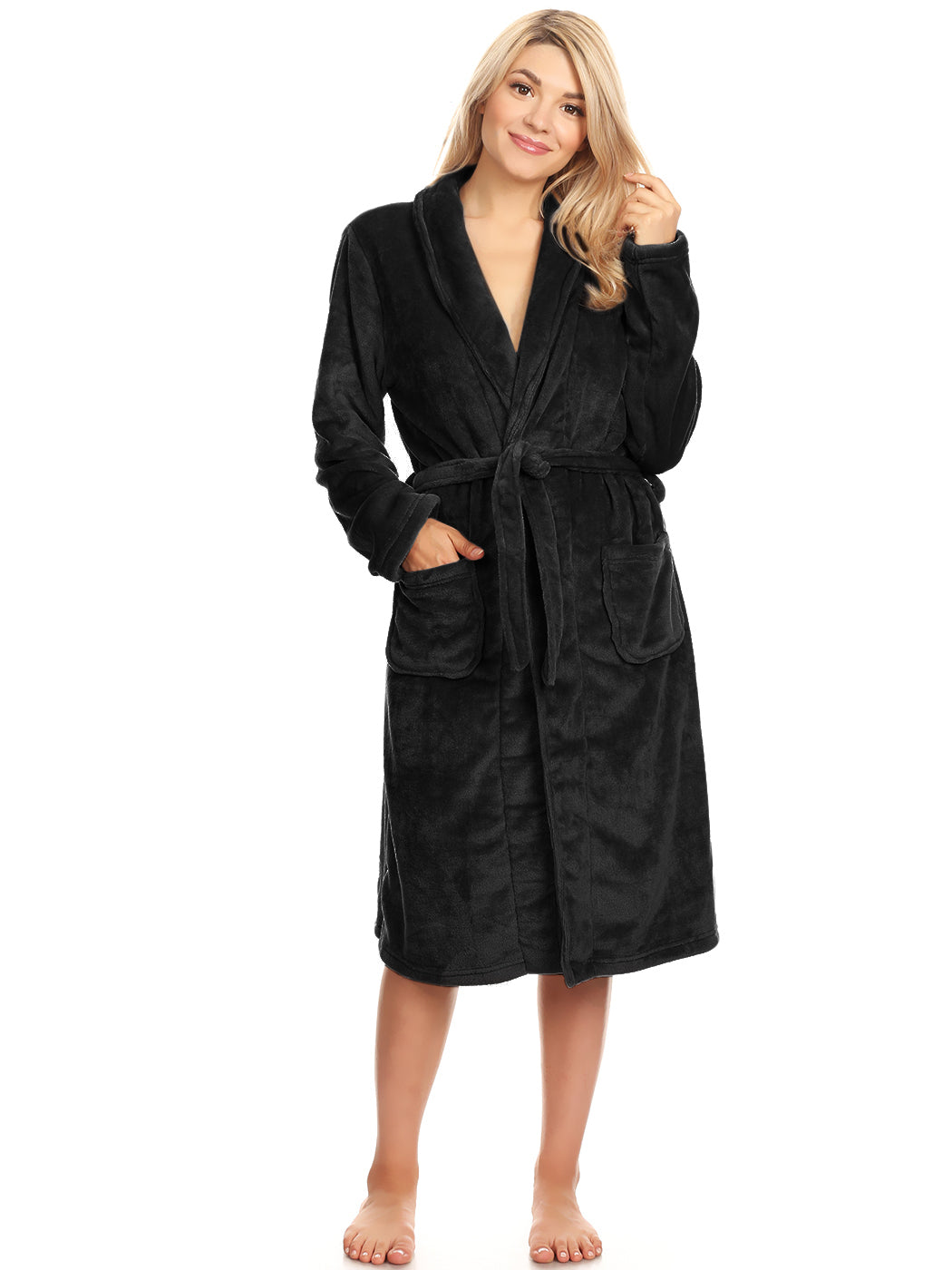 Albornoz unisex de polar largo con cuello chal suave de Anna-Kaci, gris, talla pequeña/mediana