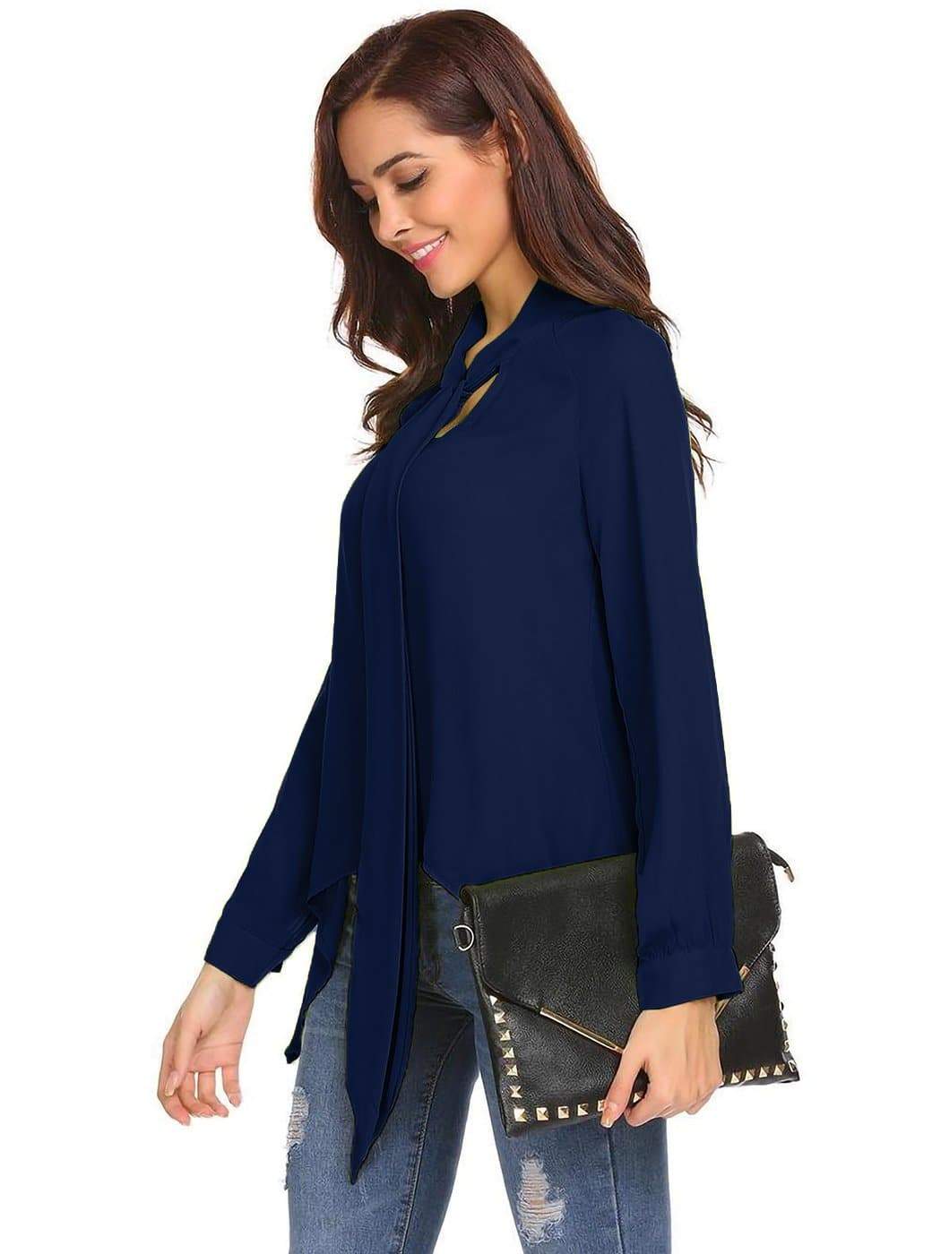 Anna-Kaci Flowy Chiffon Bow Blouse by Anna-Kaci