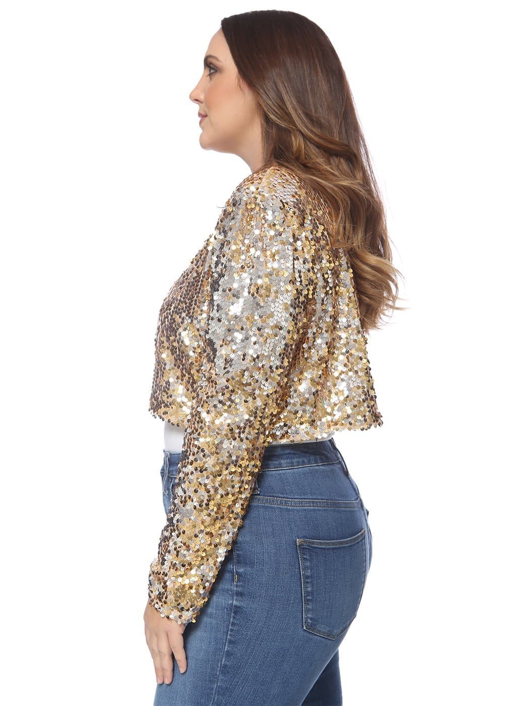 Anna-Kaci Plus Size Long Sleeve Sequin Bolero for Women By Anna-Kaci