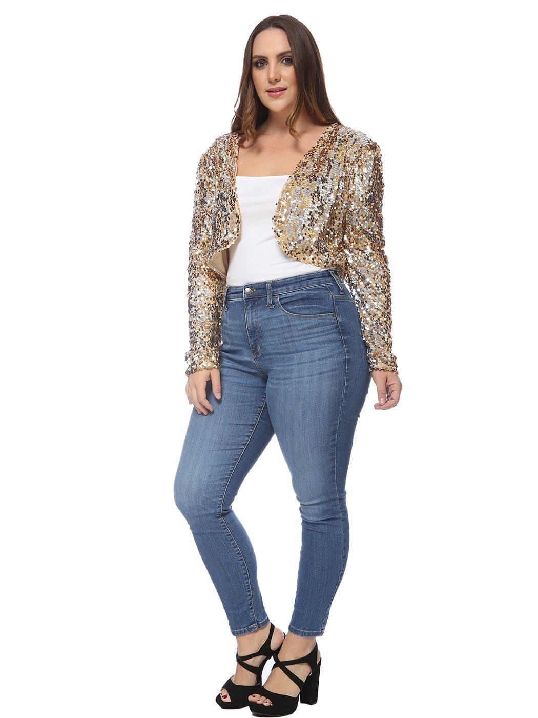 Anna-Kaci Plus Size Long Sleeve Sequin Bolero for Women By Anna-Kaci