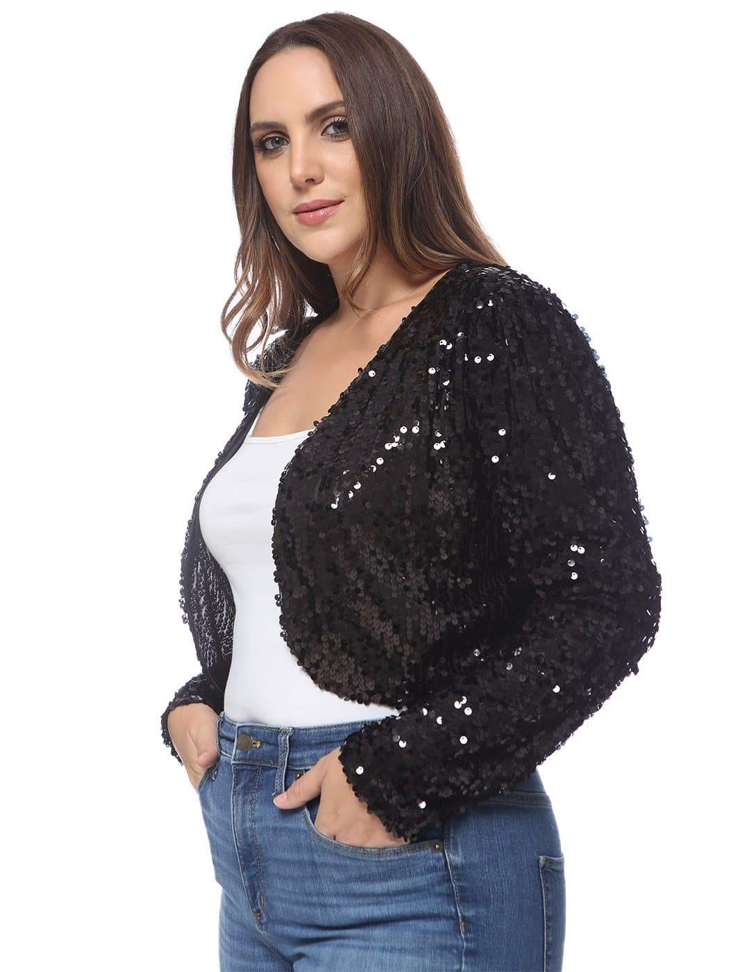 Anna-Kaci Plus Size Long Sleeve Sequin Bolero for Women By Anna-Kaci