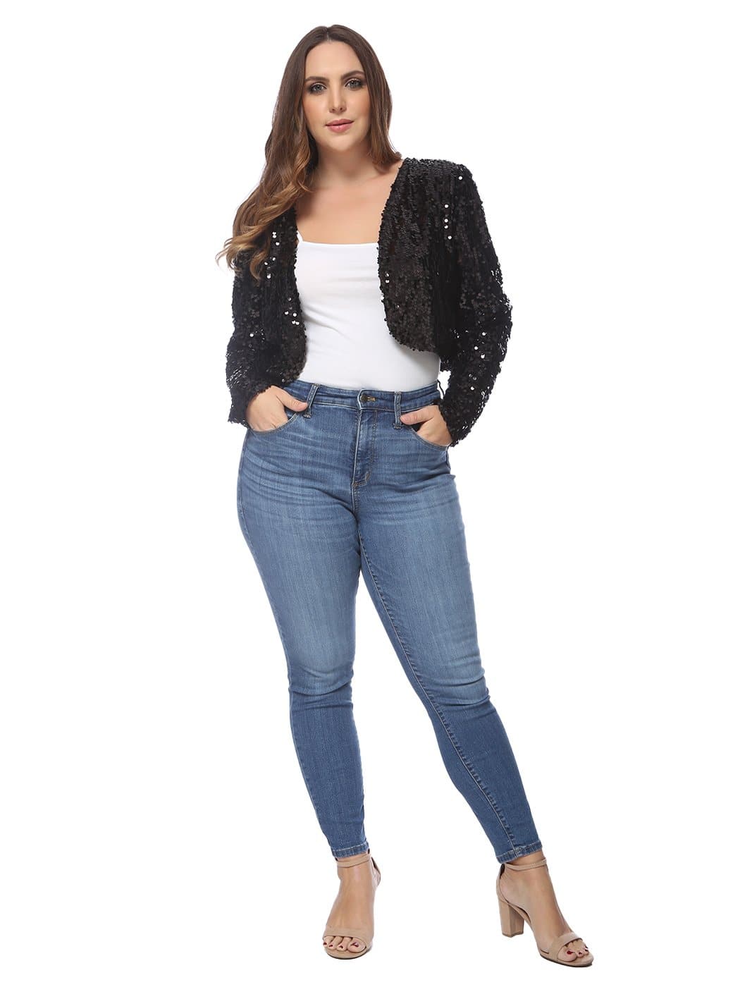 Anna-Kaci Plus Size Long Sleeve Sequin Bolero for Women By Anna-Kaci