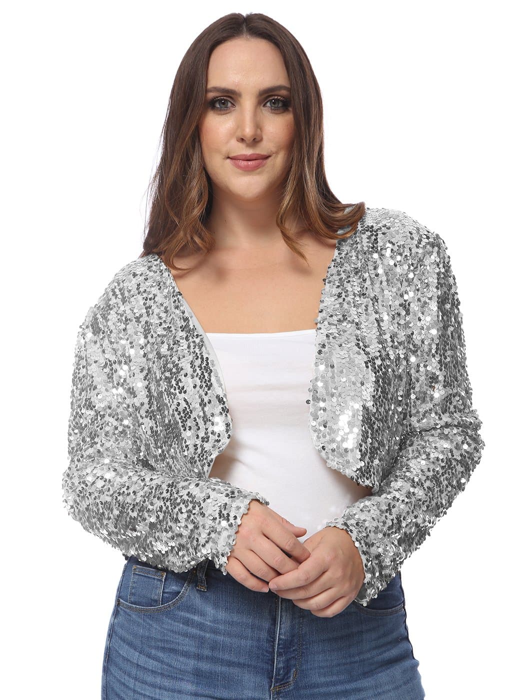 Anna-Kaci Plus Size Long Sleeve Sequin Bolero for Women By Anna-Kaci