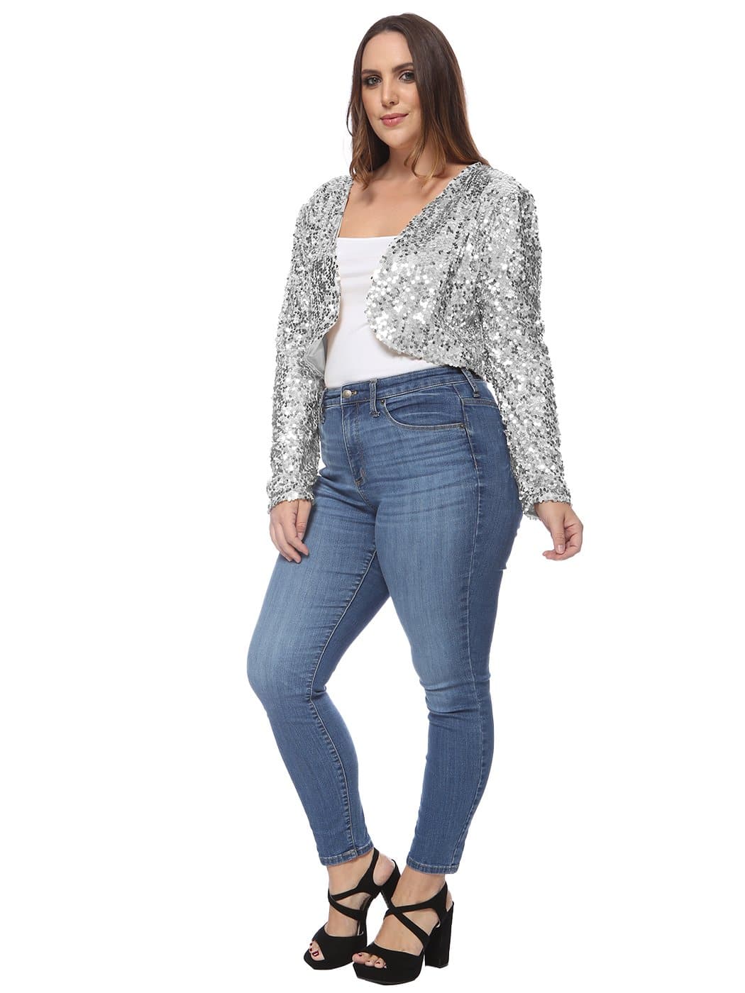 Anna-Kaci Plus Size Long Sleeve Sequin Bolero for Women By Anna-Kaci