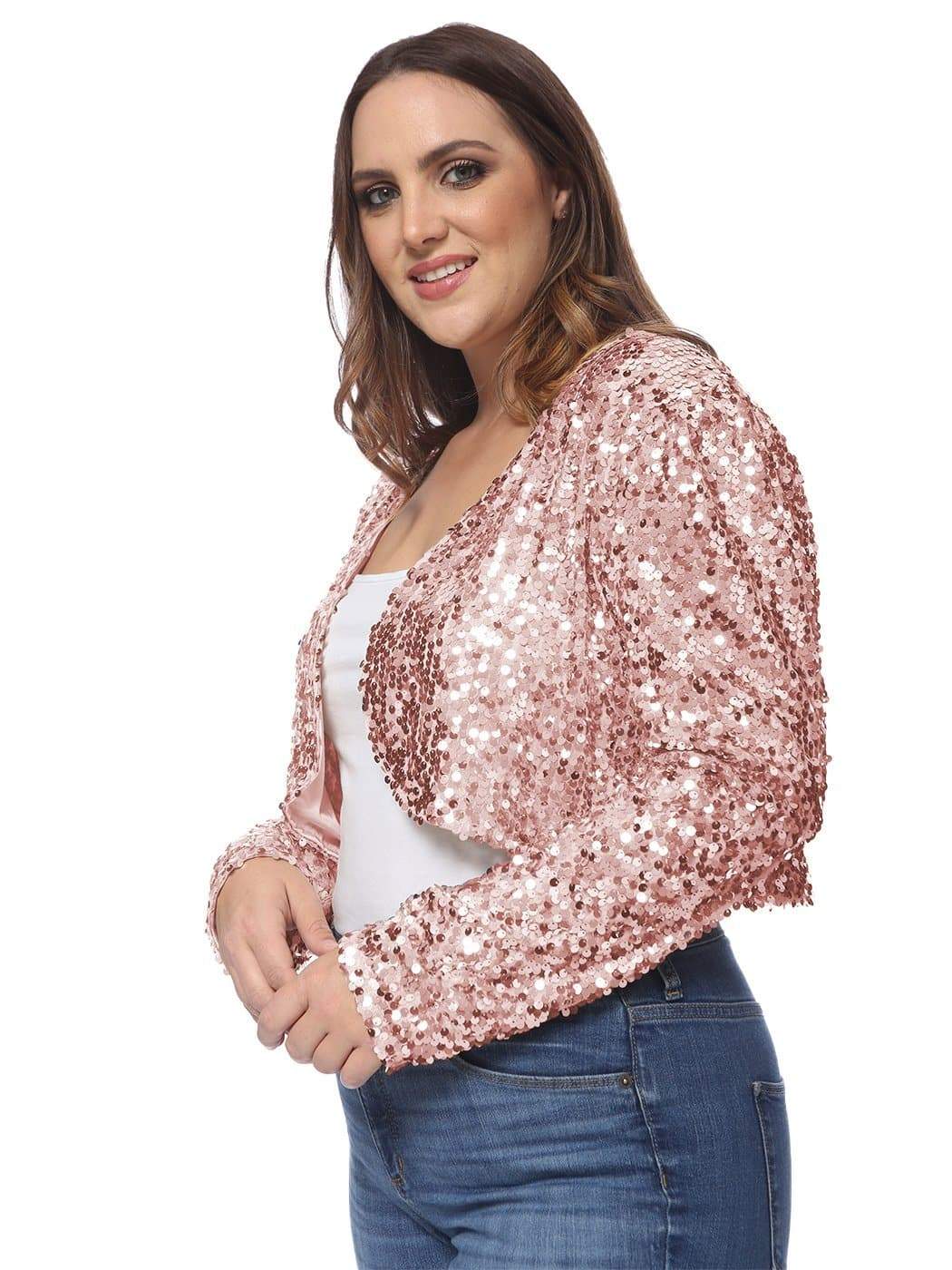 Anna-Kaci Plus Size Long Sleeve Sequin Bolero for Women By Anna-Kaci