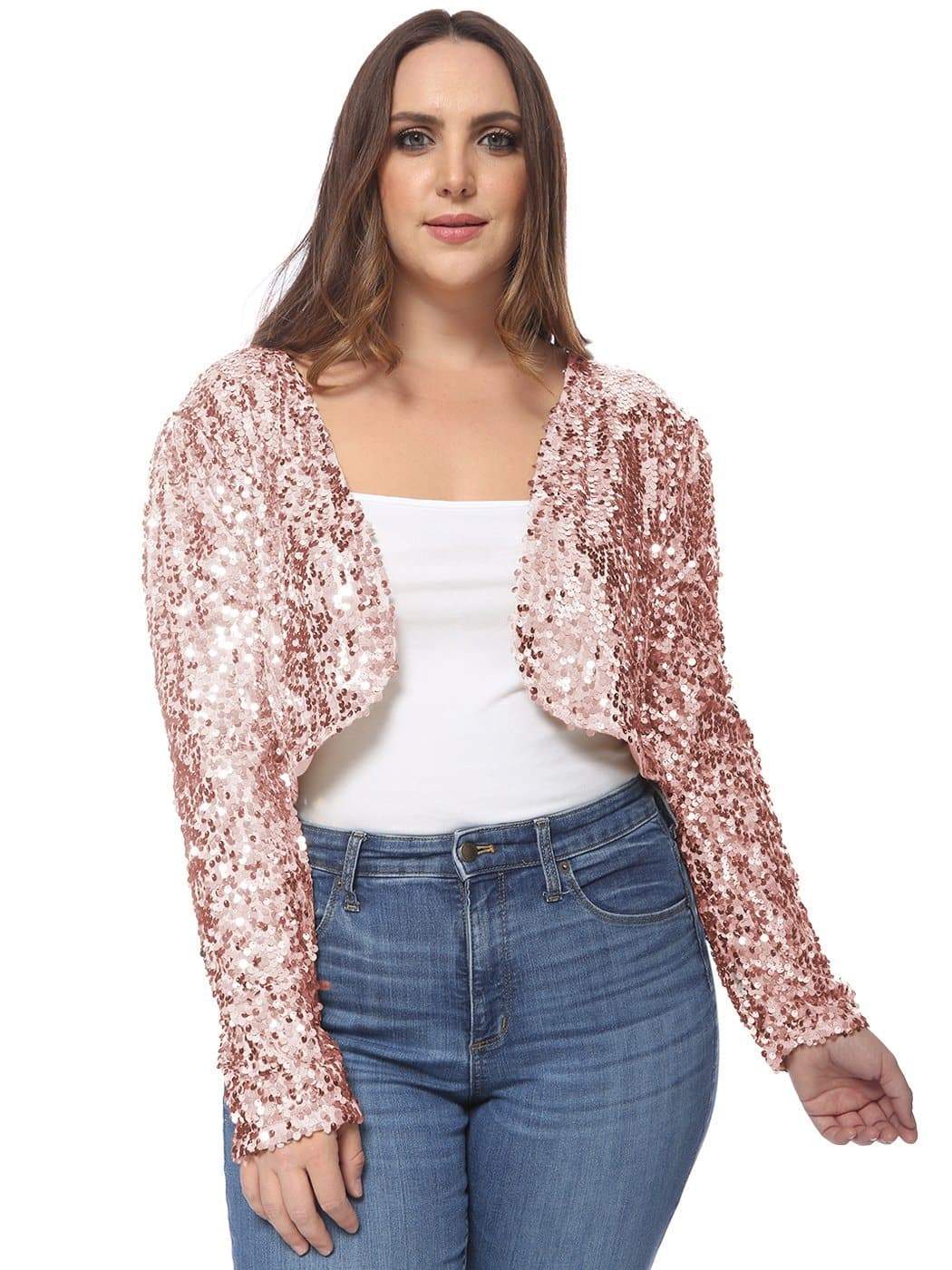 Anna-Kaci Plus Size Long Sleeve Sequin Bolero for Women By Anna-Kaci