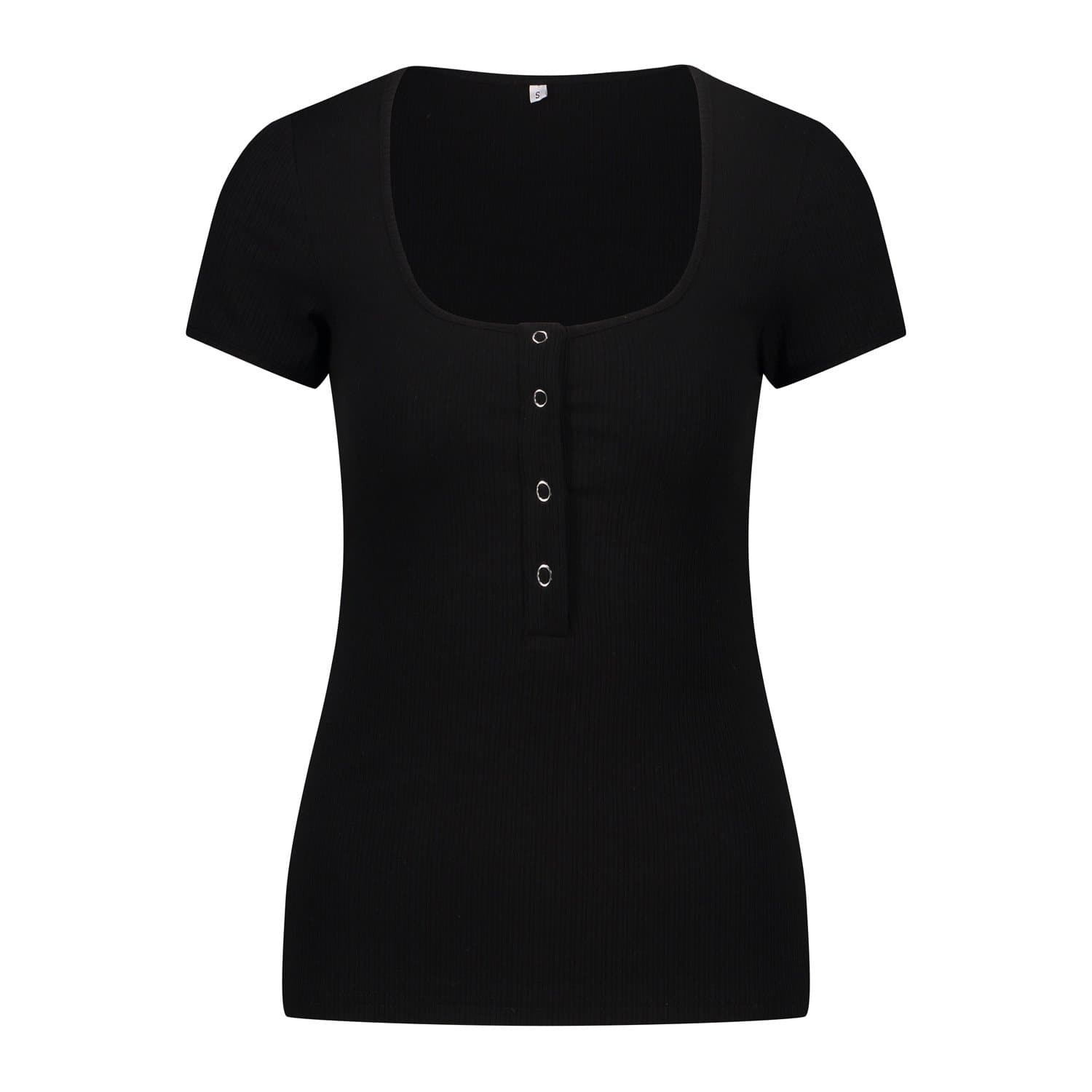 Anna-Kaci Square Neck Button Down Top | Anna-Kaci S / Black