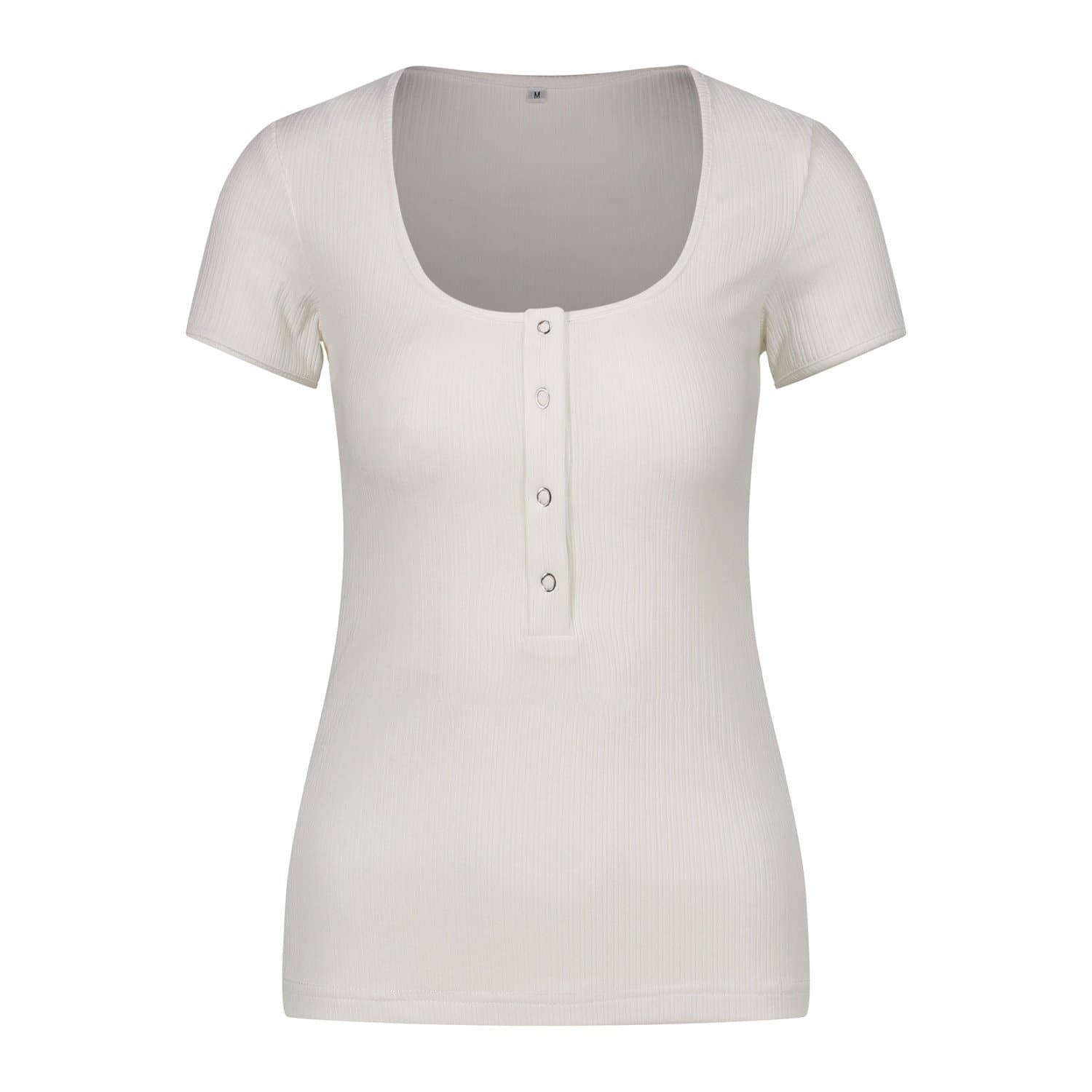 Anna-Kaci Square Neck Button Down Top | Anna-Kaci S / White
