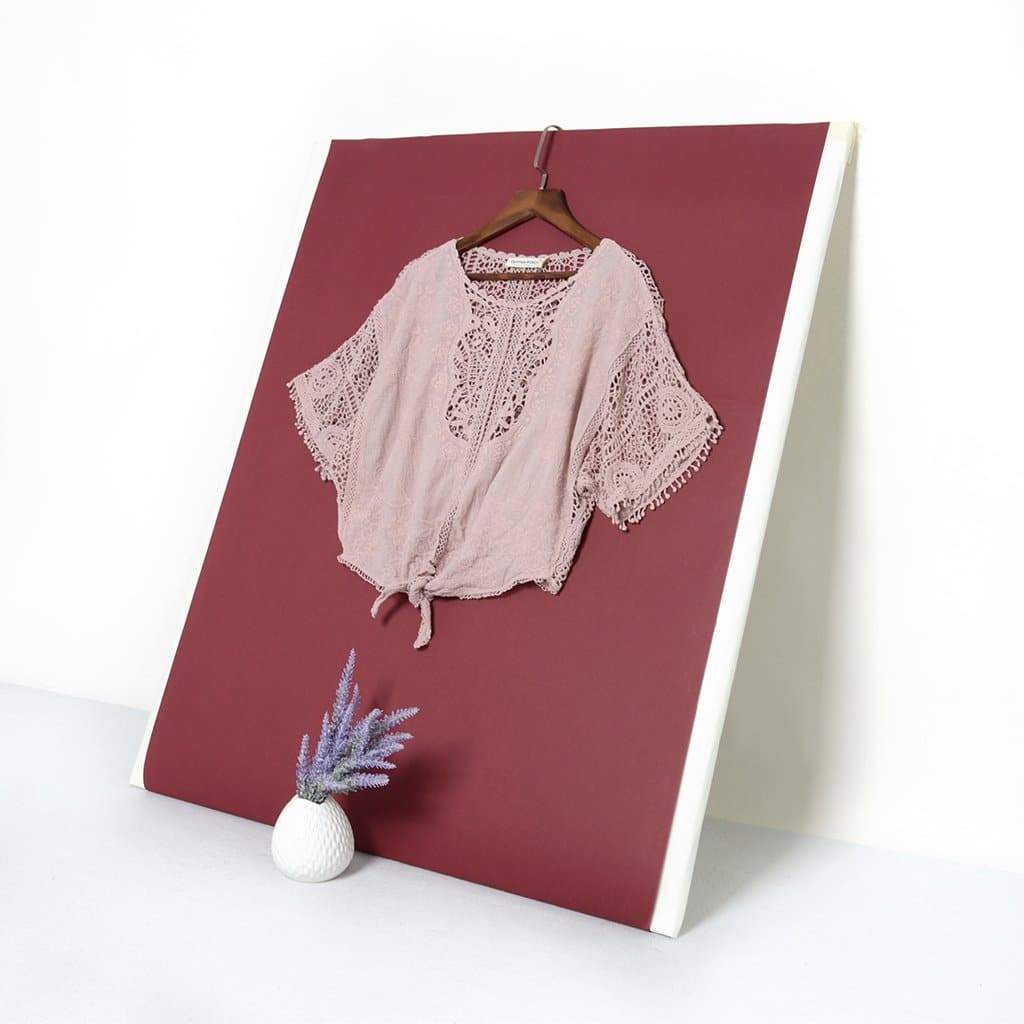 Anna-Kaci Tie Front Crochet Lace Top | Anna-Kaci Mauve / Small