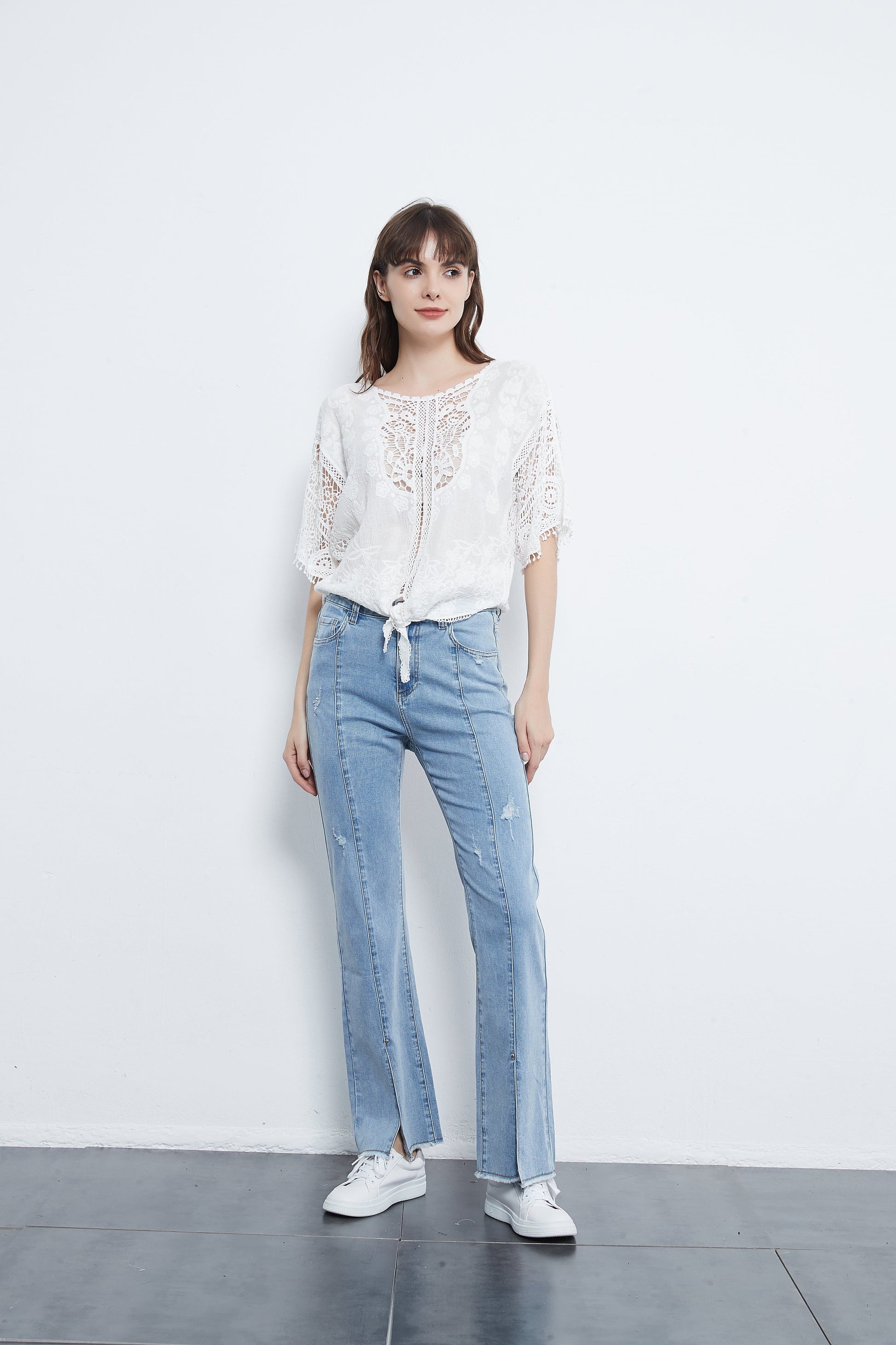 Anna-Kaci Tie Front Crochet Lace Top | Anna-Kaci