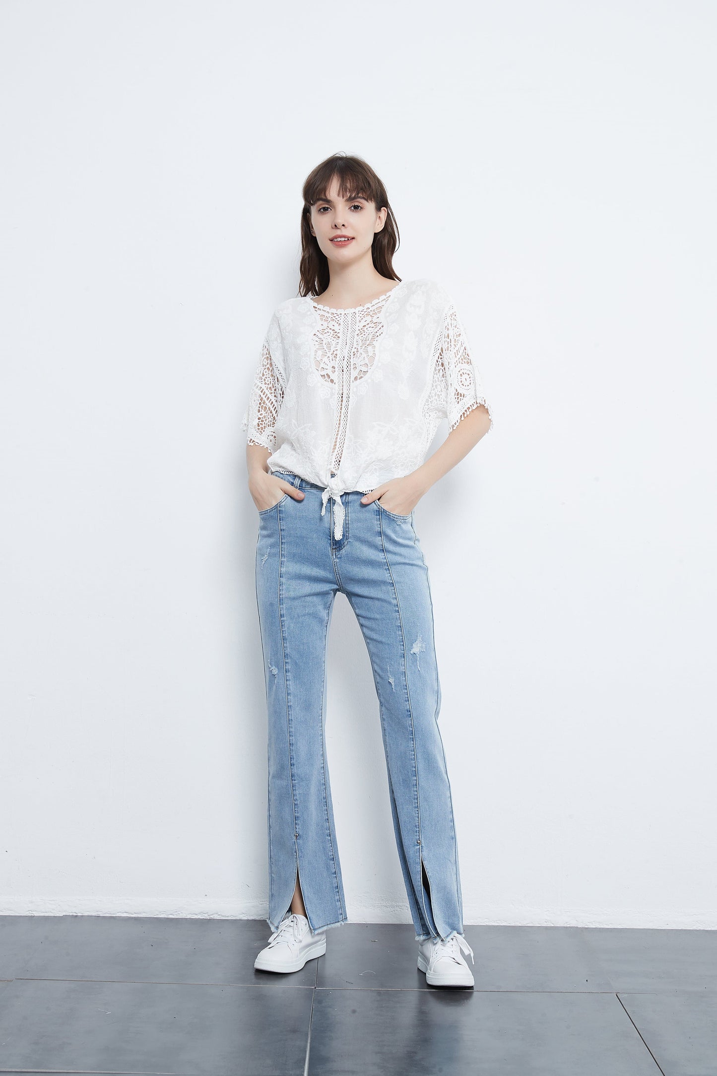 Anna-Kaci Tie Front Crochet Lace Top | Anna-Kaci