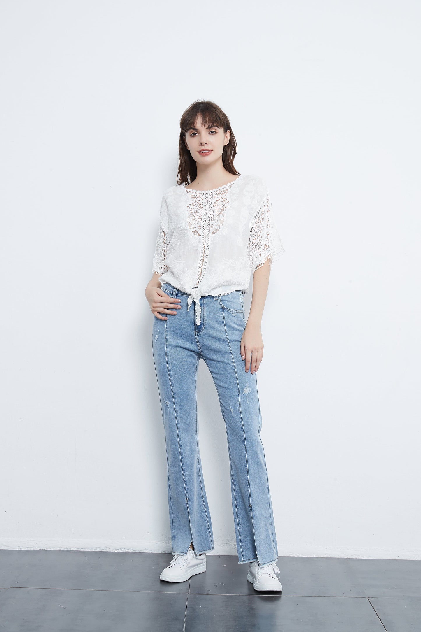 Anna-Kaci Tie Front Crochet Lace Top | Anna-Kaci