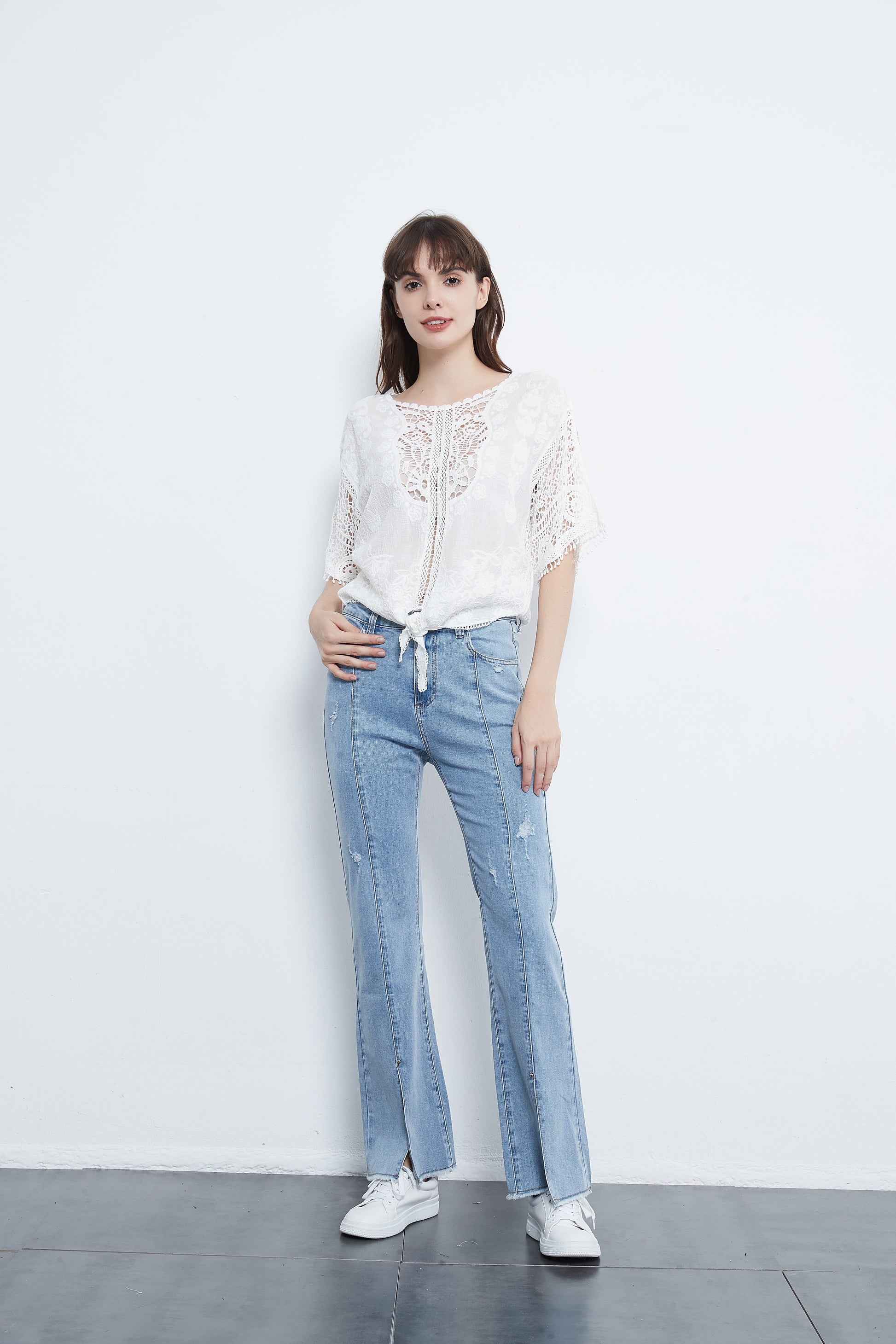 Anna-Kaci Tie Front Crochet Lace Top | Anna-Kaci