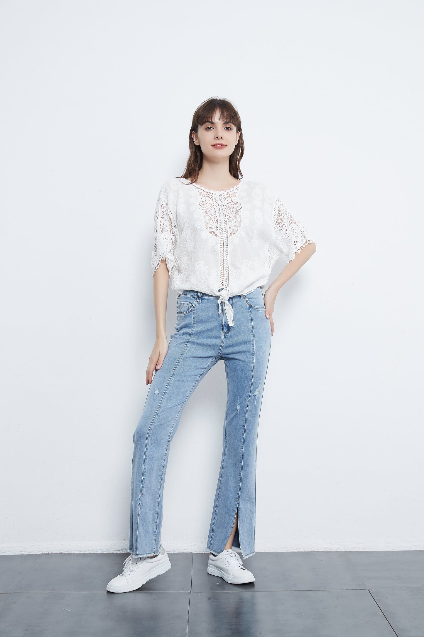 Anna-Kaci Tie Front Crochet Lace Top | Anna-Kaci