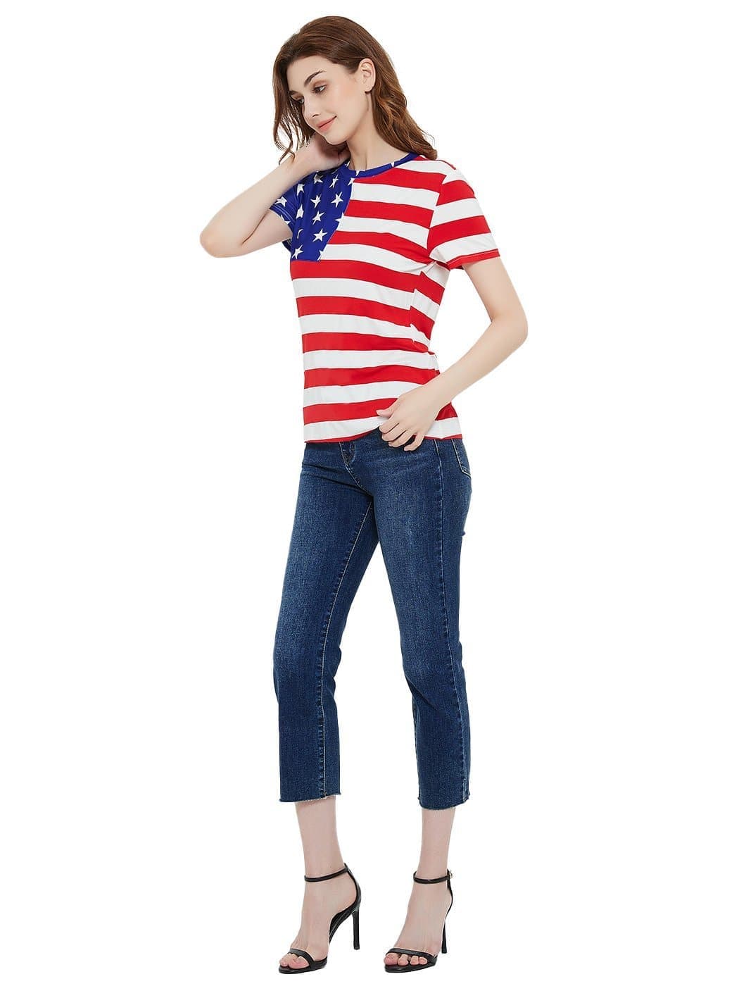 Anna-Kaci Women's Round Neck American USA Flag Top July of 4th Patriotic T-Shirt Blouse | Anna-Kaci