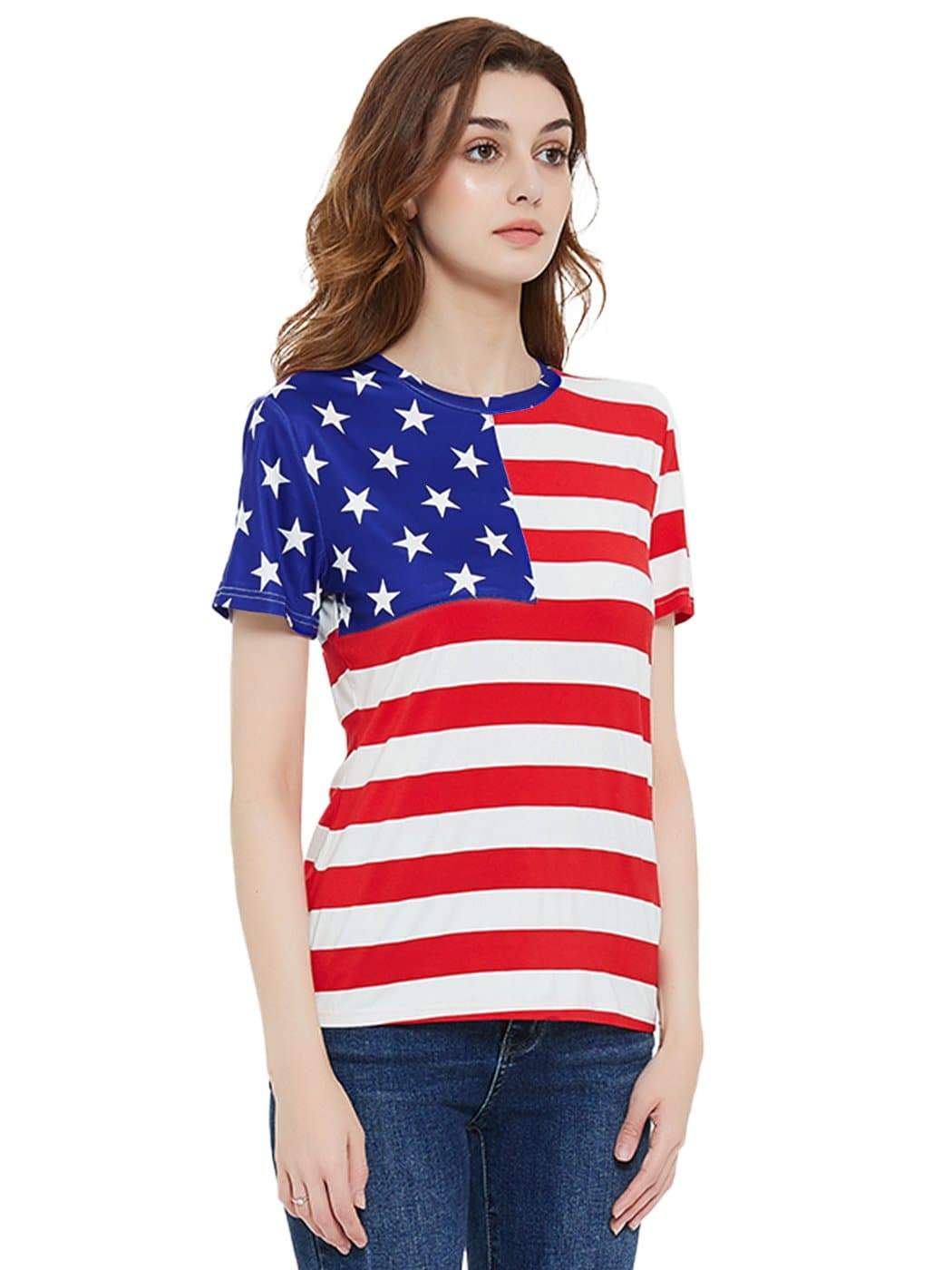 Anna-Kaci Women's Round Neck American USA Flag Top July of 4th Patriotic T-Shirt Blouse | Anna-Kaci