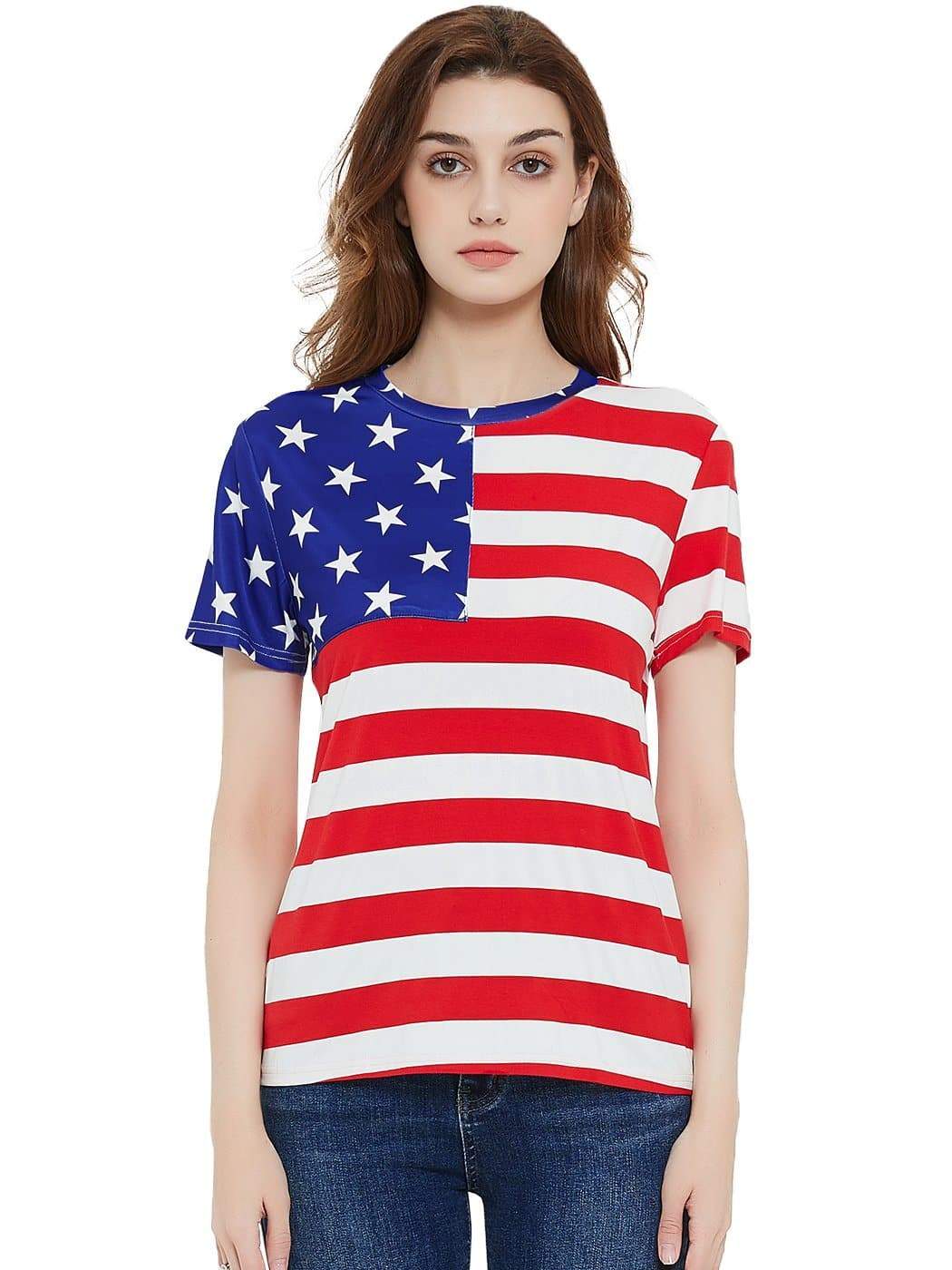 Anna-Kaci Women's Round Neck American USA Flag Top July of 4th Patriotic T-Shirt Blouse | Anna-Kaci