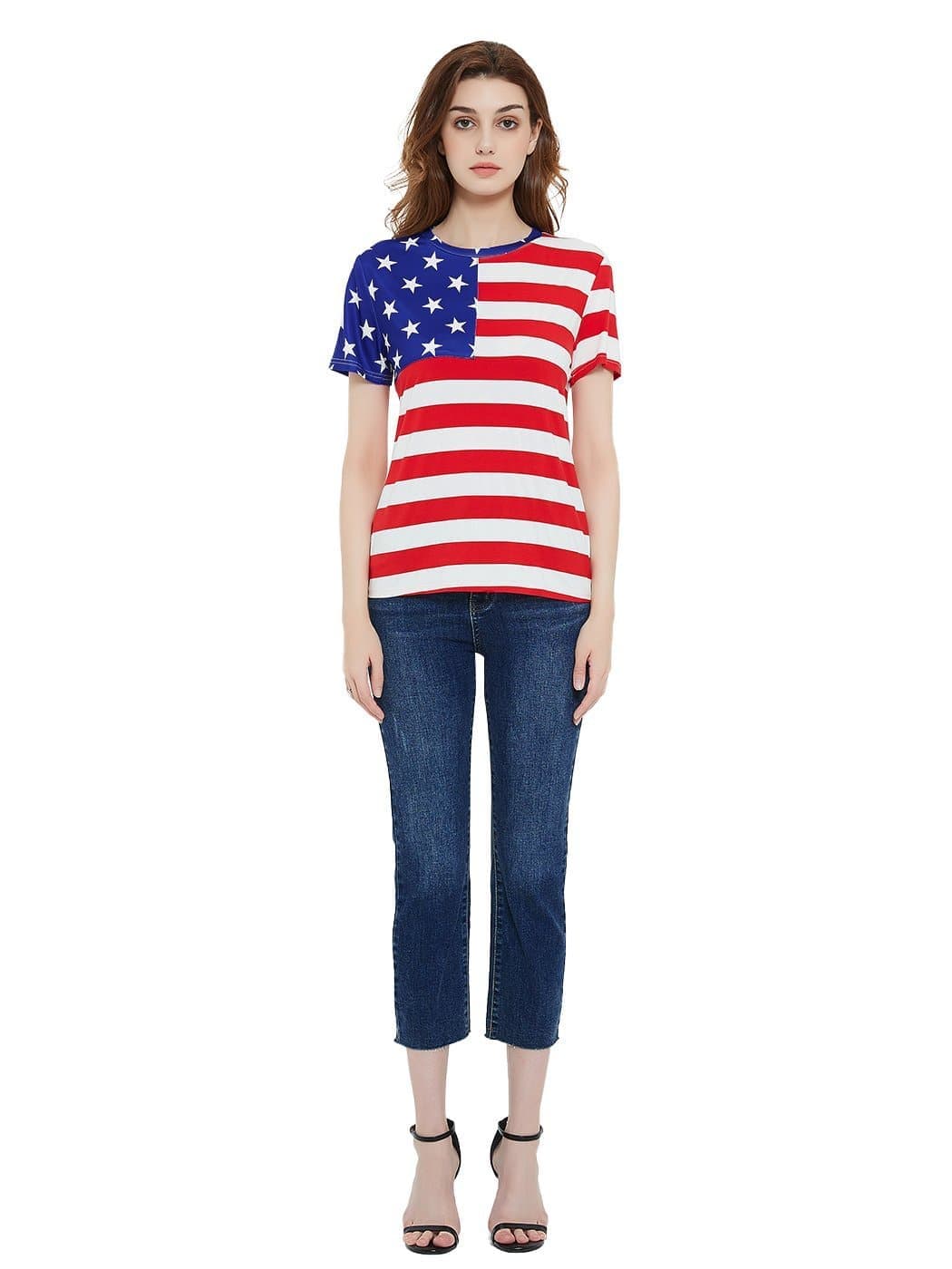 Anna-Kaci Women's Round Neck American USA Flag Top July of 4th Patriotic T-Shirt Blouse | Anna-Kaci