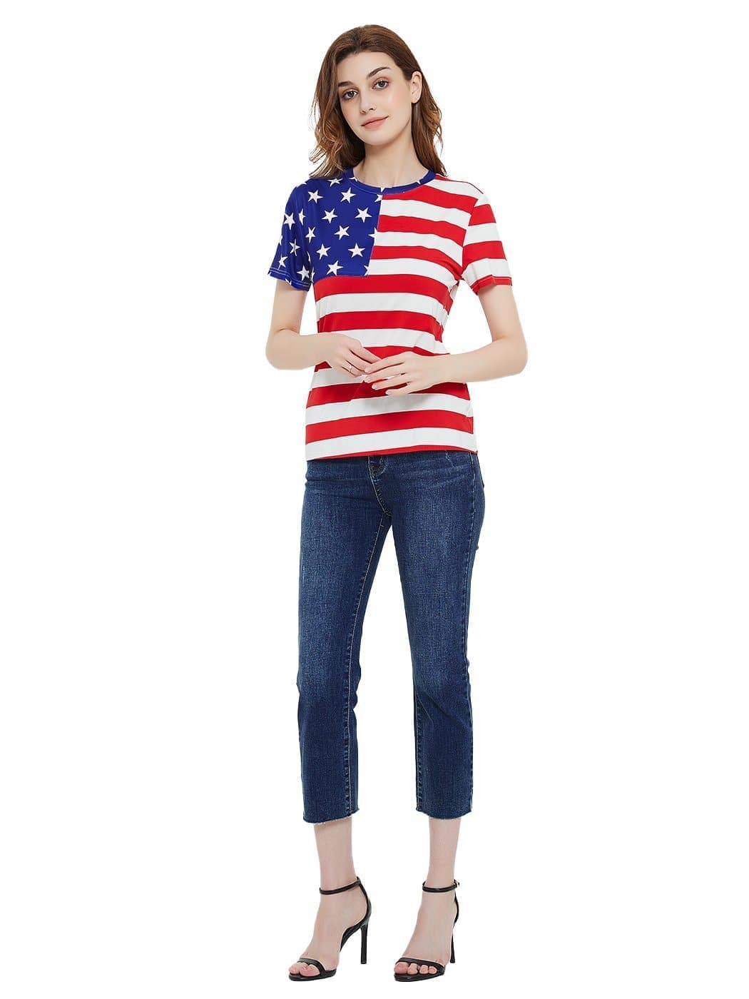 Anna-Kaci Women's Round Neck American USA Flag Top July of 4th Patriotic T-Shirt Blouse | Anna-Kaci