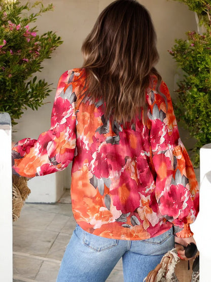 Blusa bohemia con estampado floral de manga larga y lazos con borlas para mujer de Anna-Kaci