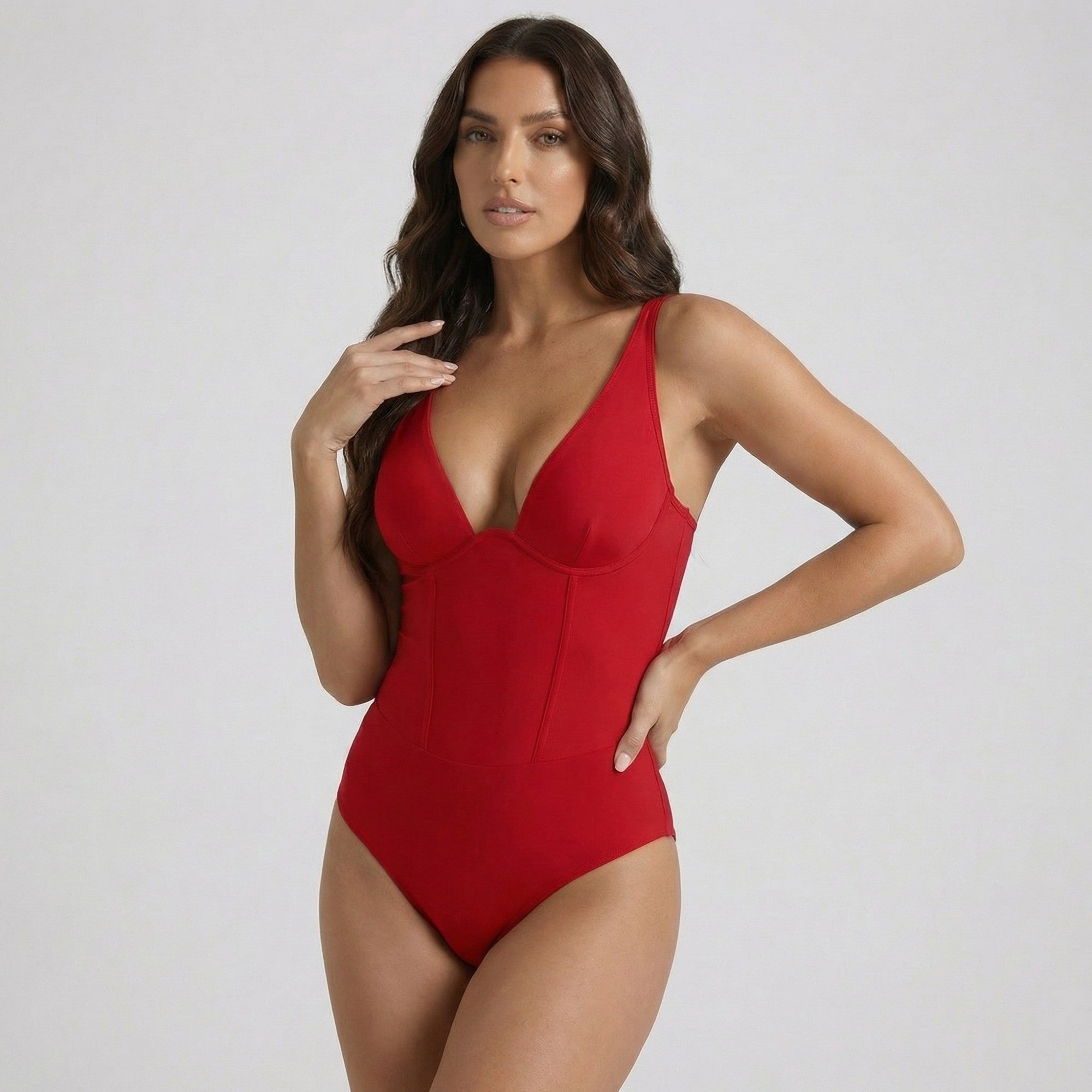 Anna-Kaci One Piece Swimsuit Adjustable Spaghetti Straps Corset Back Lace Up Tummy Control Shaping Fit