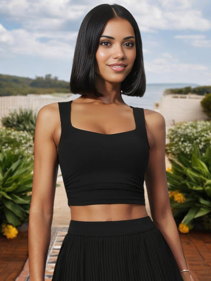 Women's Square Neck Crop Top with Stretch Fit and Ruched Sides