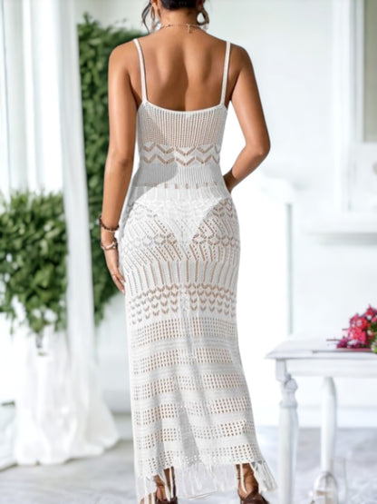 Vestido playero de verano de punto con tirantes y escote en V sin mangas