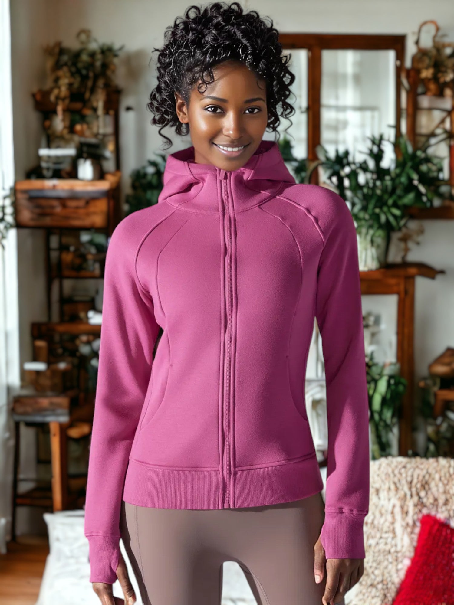 Chaqueta deportiva cálida con capucha para yoga y fitness
